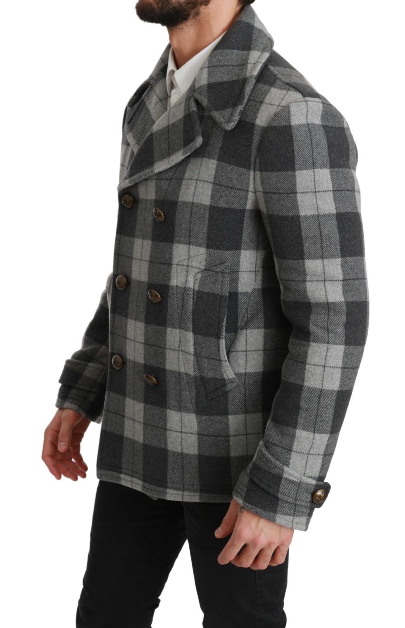 Dolce & Gabbana Gray Check Wool Cashmere Coat Jacket - Dani Dyers