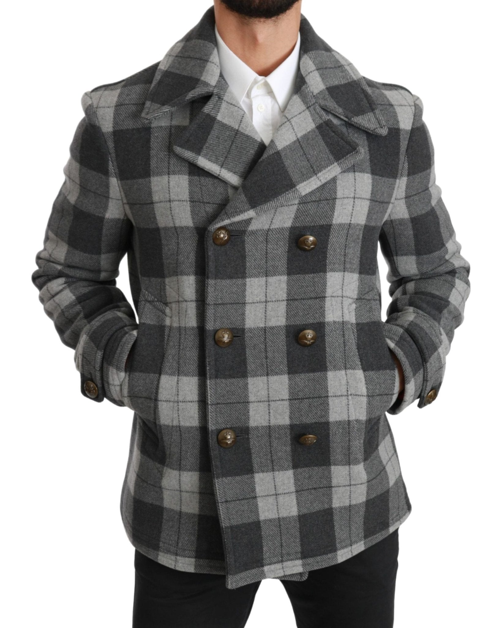 Dolce & Gabbana Gray Check Wool Cashmere Coat Jacket - Dani Dyers