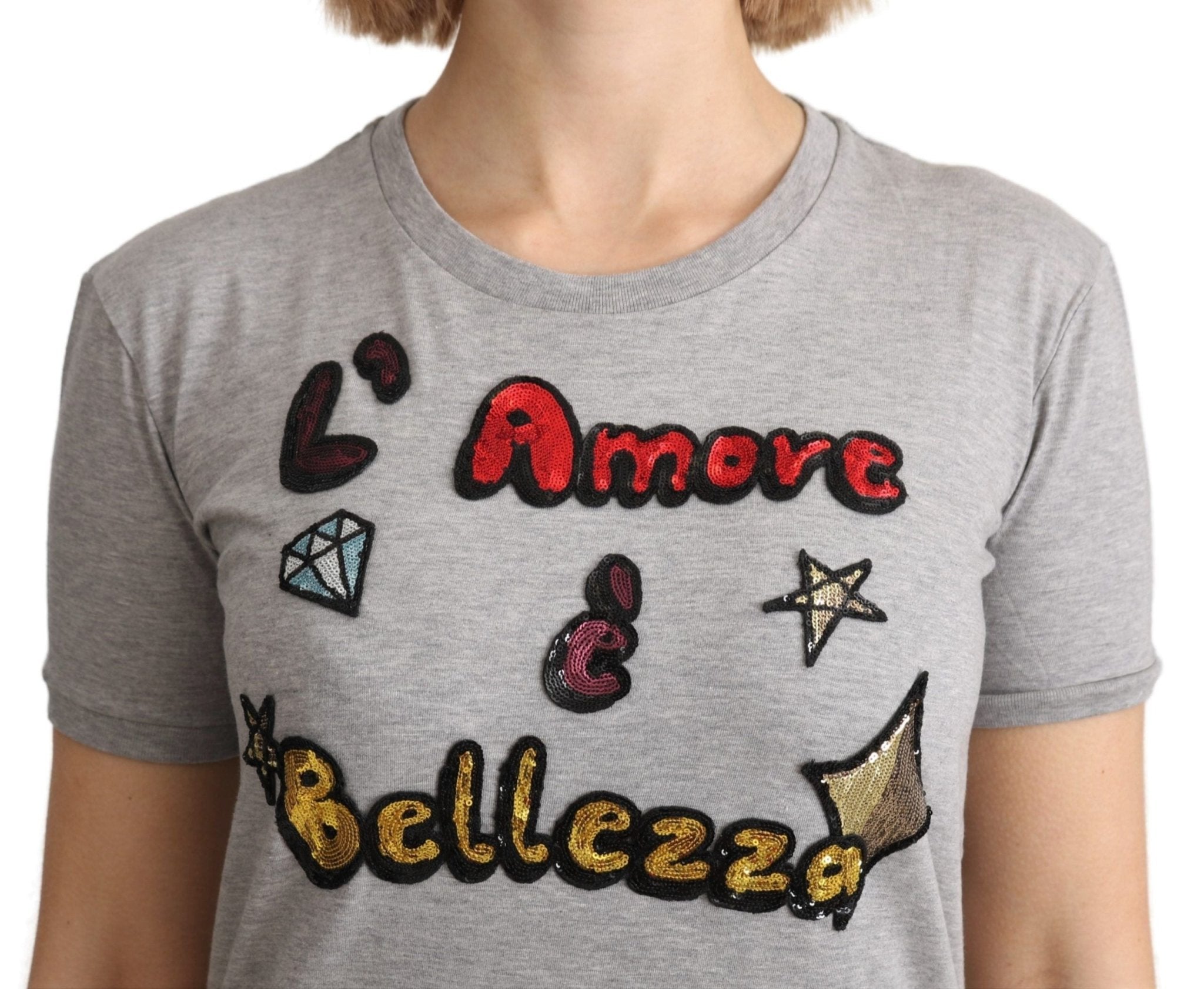 Dolce & Gabbana Gray Cotton Amore e Bellezza Top T-shirt - Dani Dyers