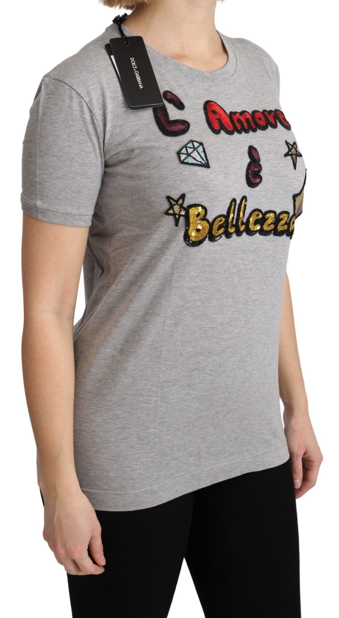 Dolce & Gabbana Gray Cotton Amore e Bellezza Top T-shirt - Dani Dyers