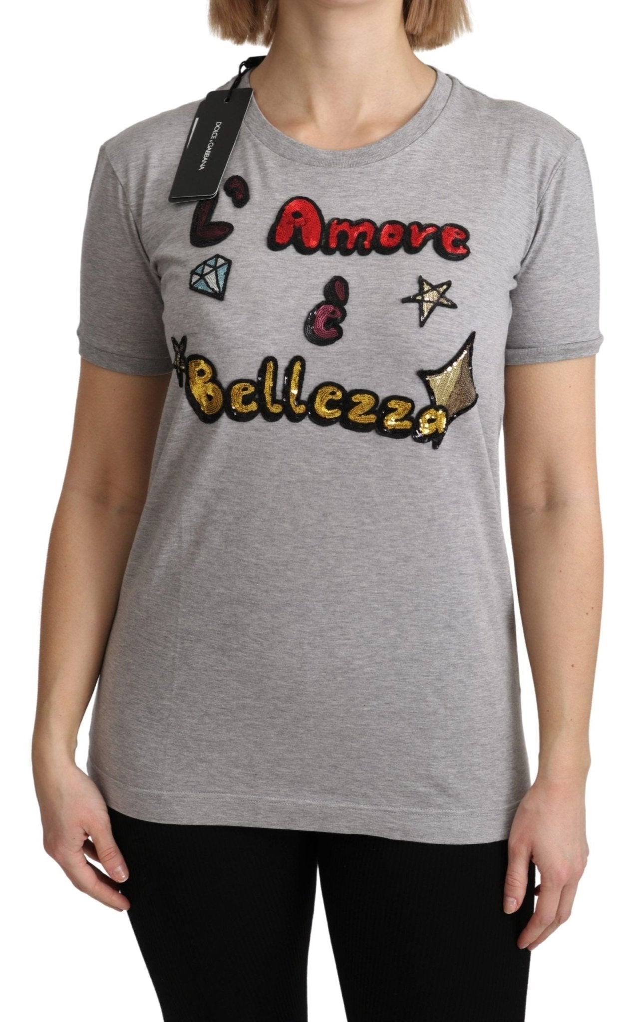 Dolce & Gabbana Gray Cotton Amore e Bellezza Top T-shirt - Dani Dyers