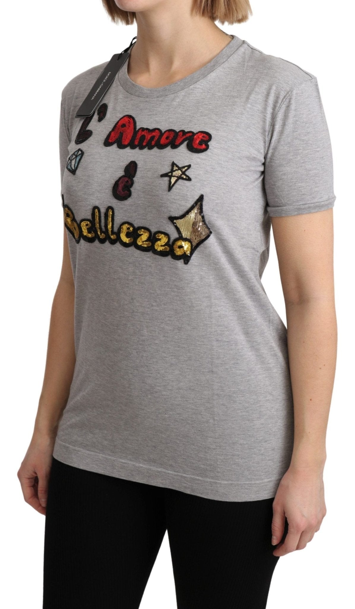 Dolce & Gabbana Gray Cotton Amore e Bellezza Top T-shirt - Dani Dyers