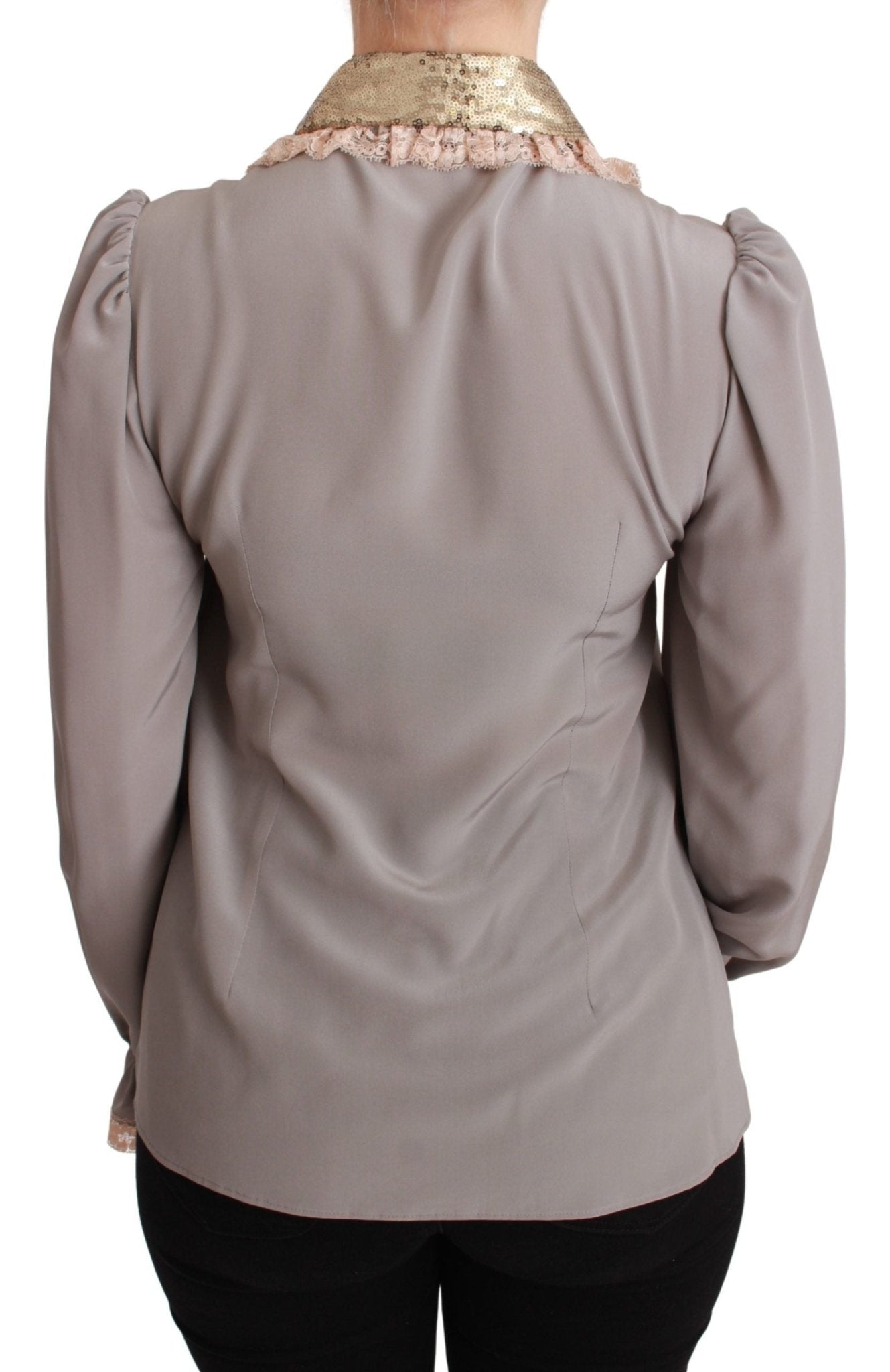 Dolce & Gabbana Gray Silk Gold Sequin Lace Blouse Shirt - Dani Dyers