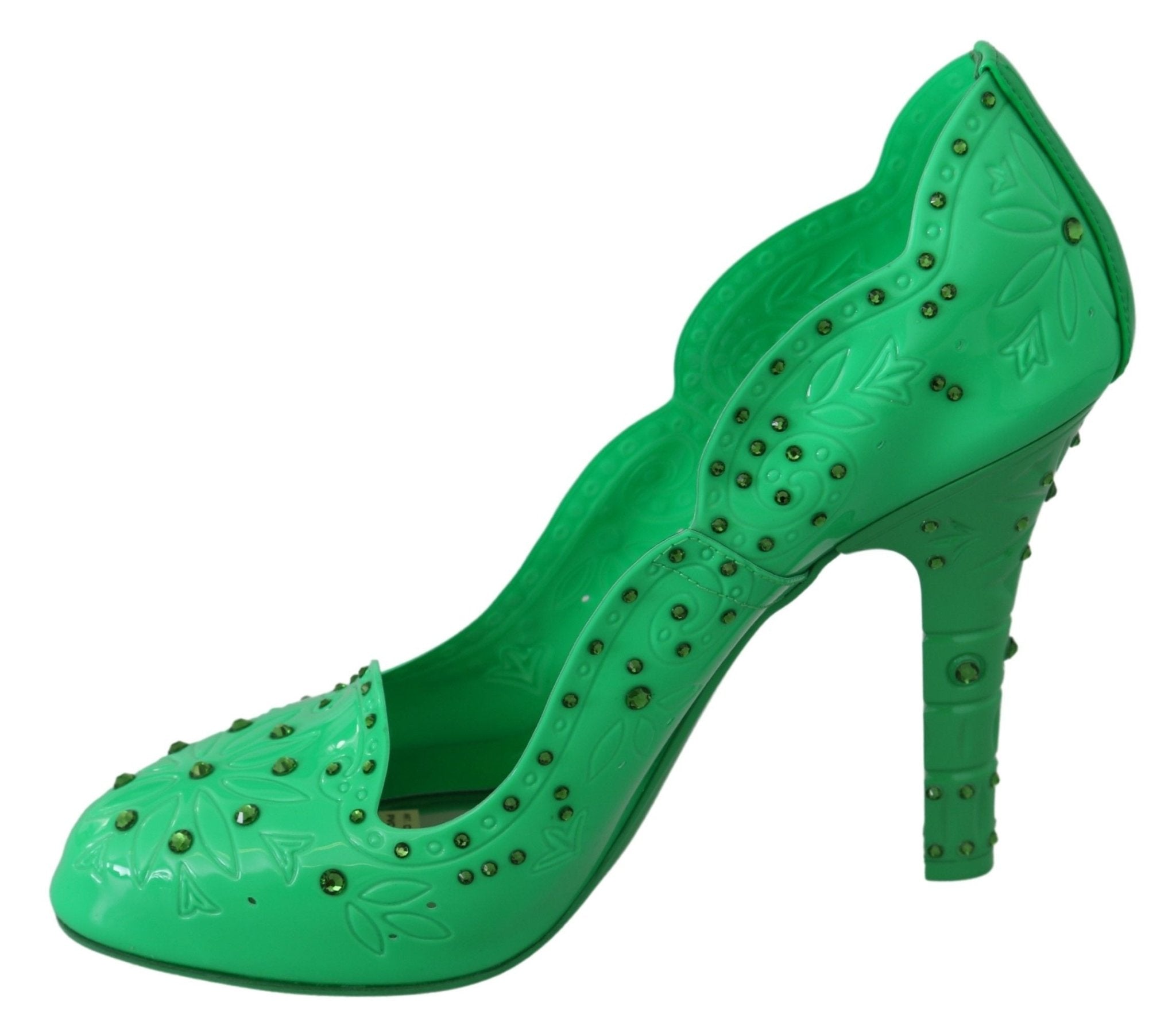 Dolce & Gabbana Green Crystal Floral CINDERELLA Heels Shoes - Dani Dyers