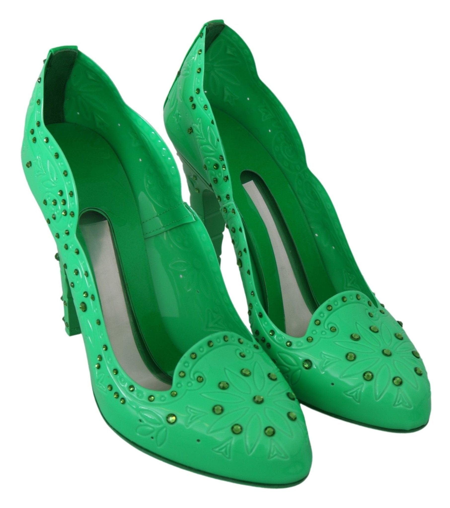 Dolce & Gabbana Green Crystal Floral CINDERELLA Heels Shoes - Dani Dyers