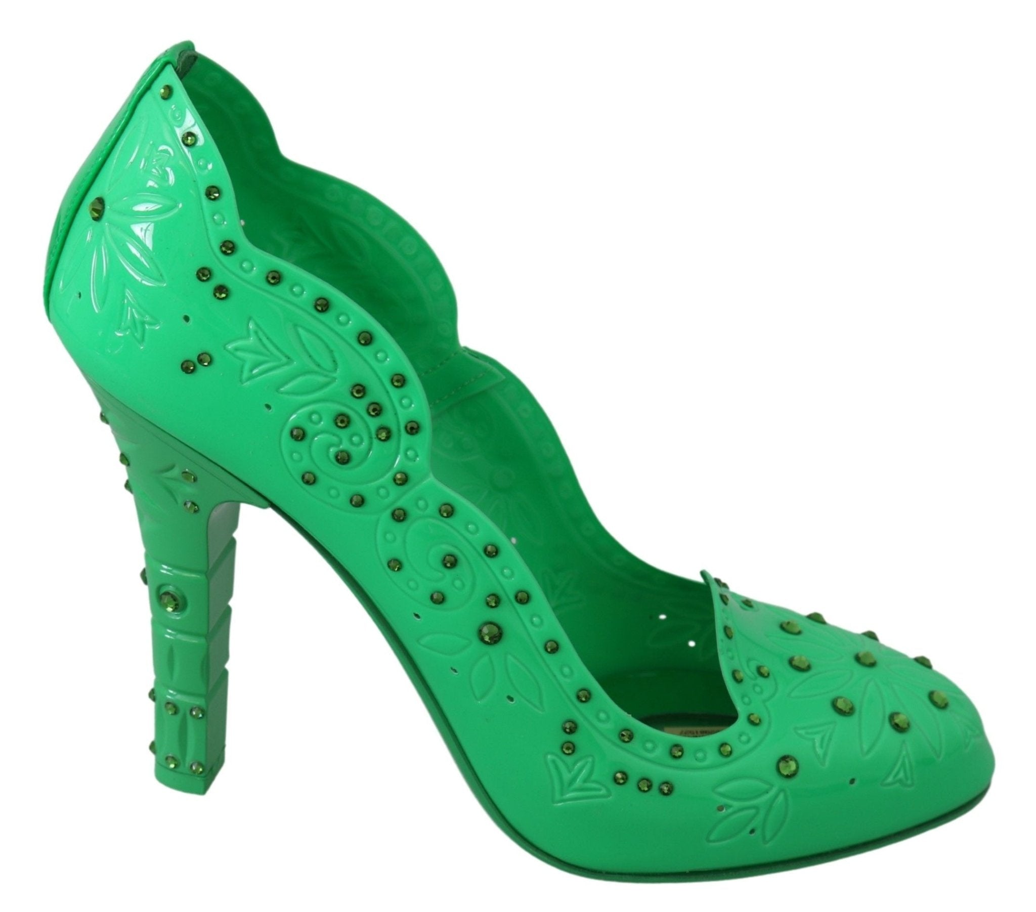Dolce & Gabbana Green Crystal Floral CINDERELLA Heels Shoes - Dani Dyers
