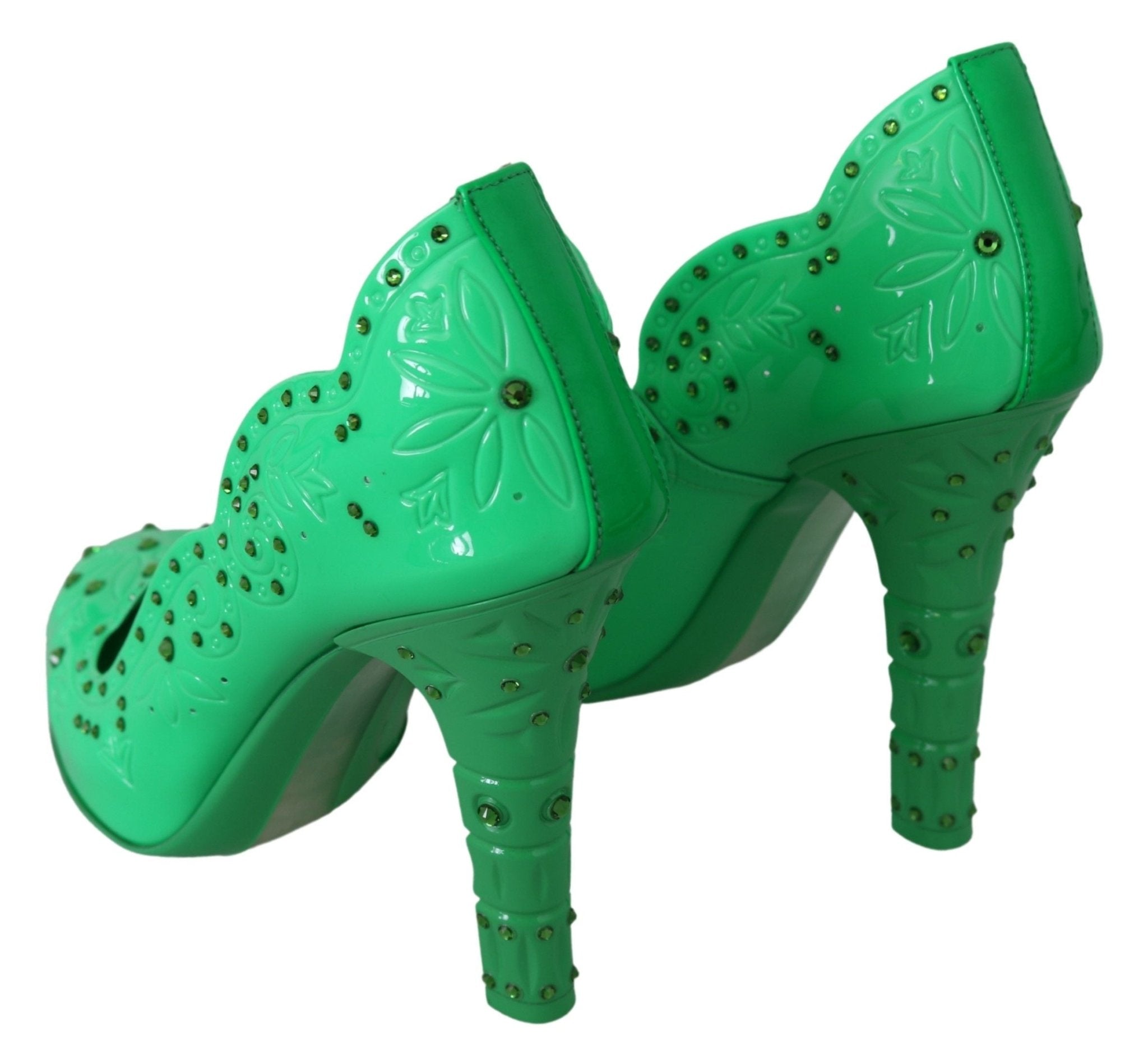 Dolce & Gabbana Green Crystal Floral CINDERELLA Heels Shoes - Dani Dyers