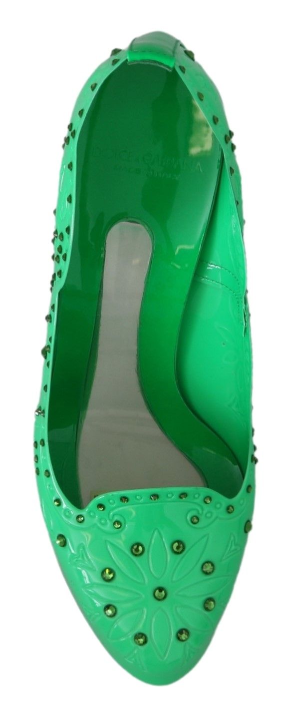 Dolce & Gabbana Green Crystal Floral CINDERELLA Heels Shoes - Dani Dyers