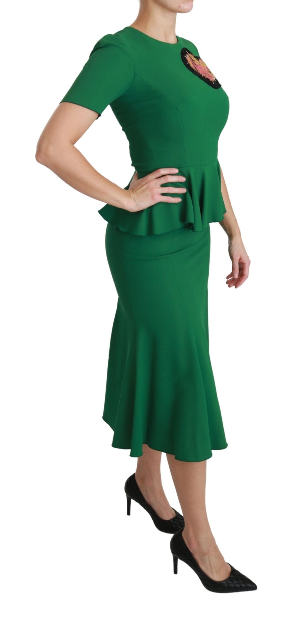 Dolce & Gabbana Green Heart Patch Mermaid Midi Viscose Dress - Dani Dyers