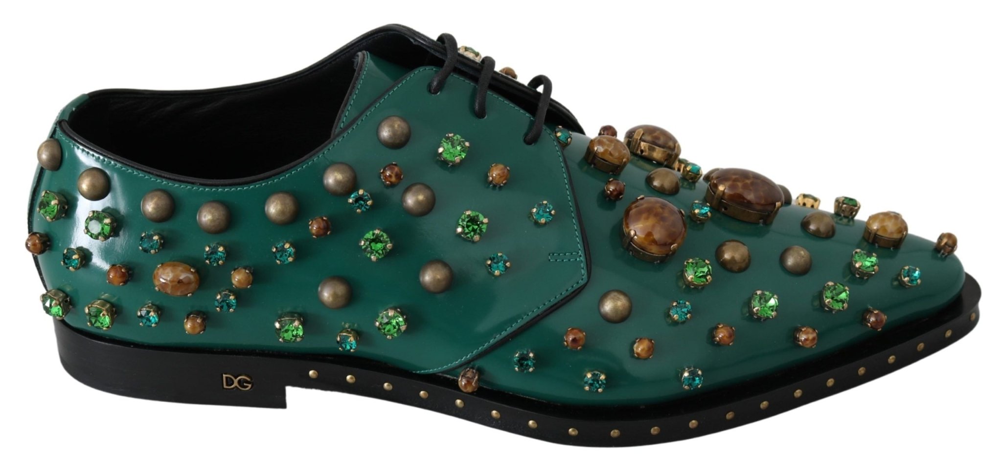 Dolce & Gabbana Green Leather Crystal Dress Broque Shoes - Dani Dyers