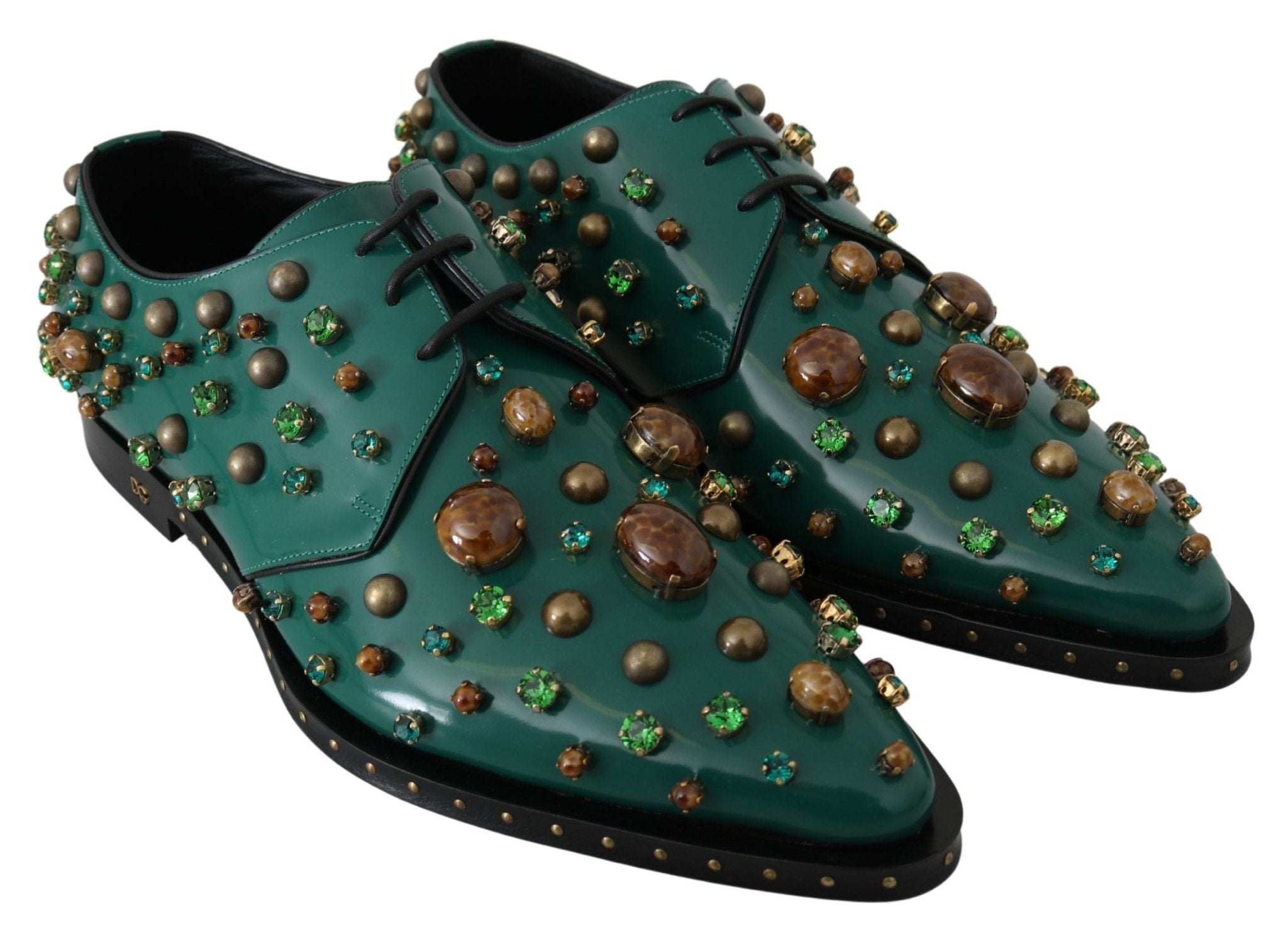 Dolce & Gabbana Green Leather Crystal Dress Broque Shoes - Dani Dyers