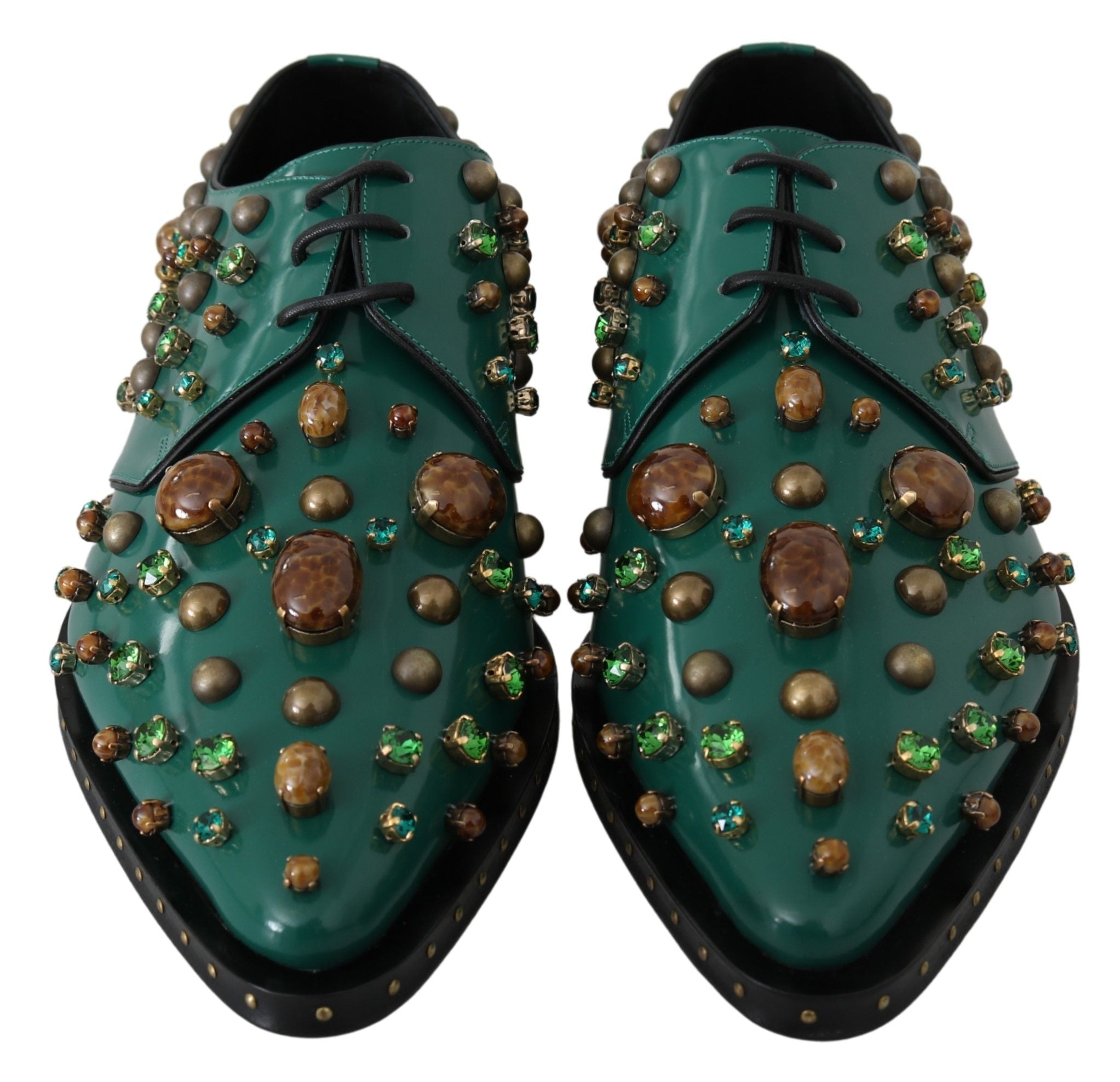Dolce & Gabbana Green Leather Crystal Dress Broque Shoes - Dani Dyers