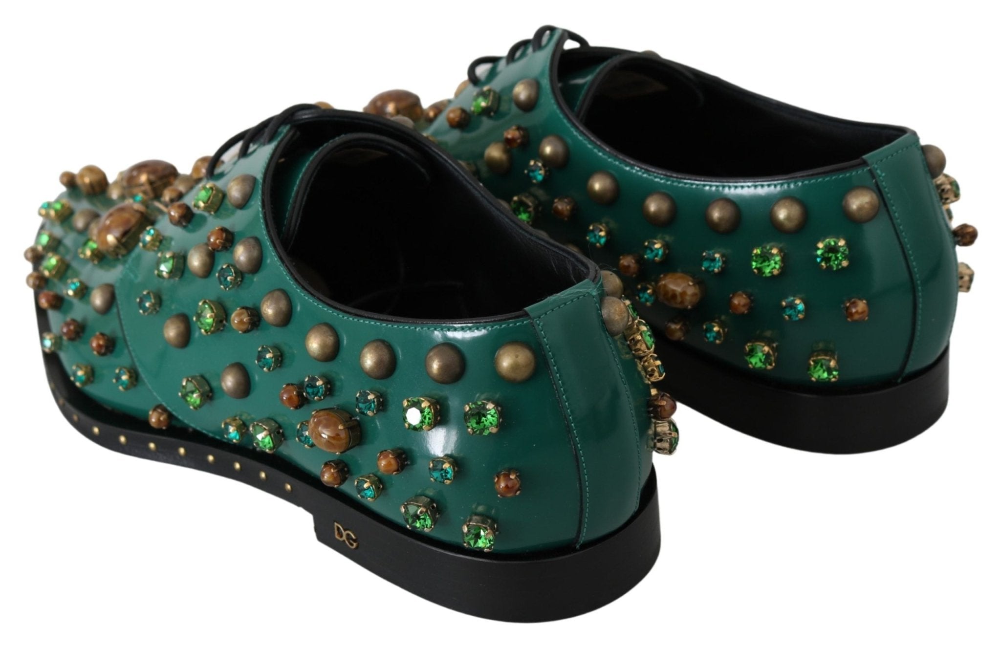 Dolce & Gabbana Green Leather Crystal Dress Broque Shoes - Dani Dyers