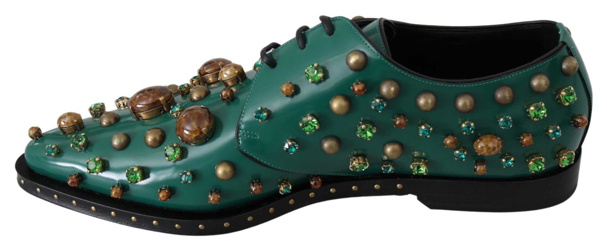 Dolce & Gabbana Green Leather Crystal Dress Broque Shoes - Dani Dyers