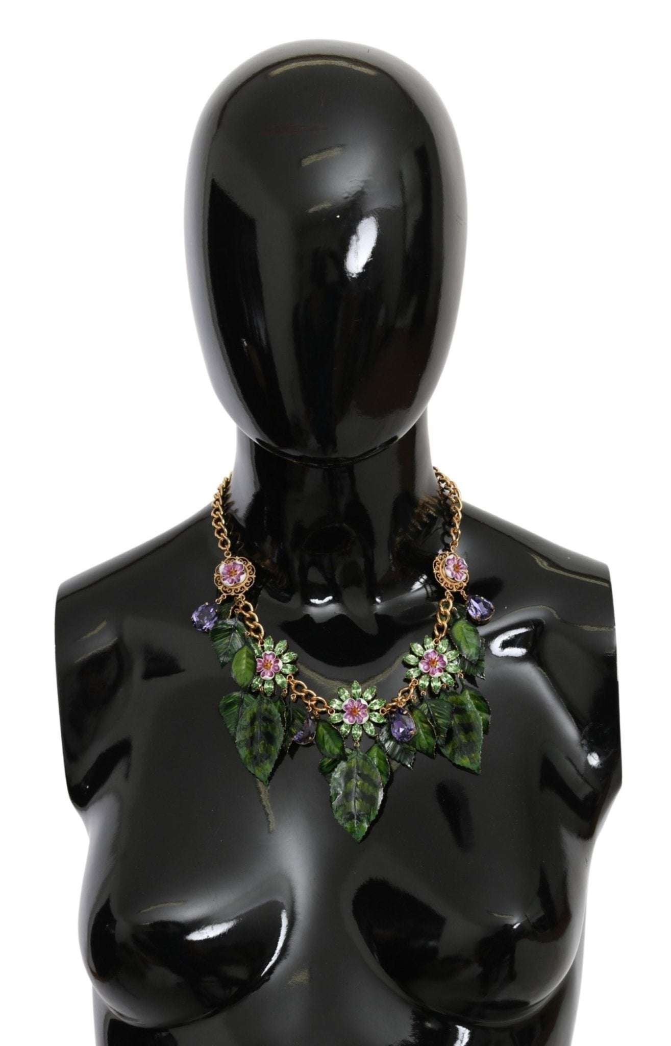 Dolce & Gabbana Green Leaves Gold Brass Crystal Flower Pendant Necklace - Dani Dyers