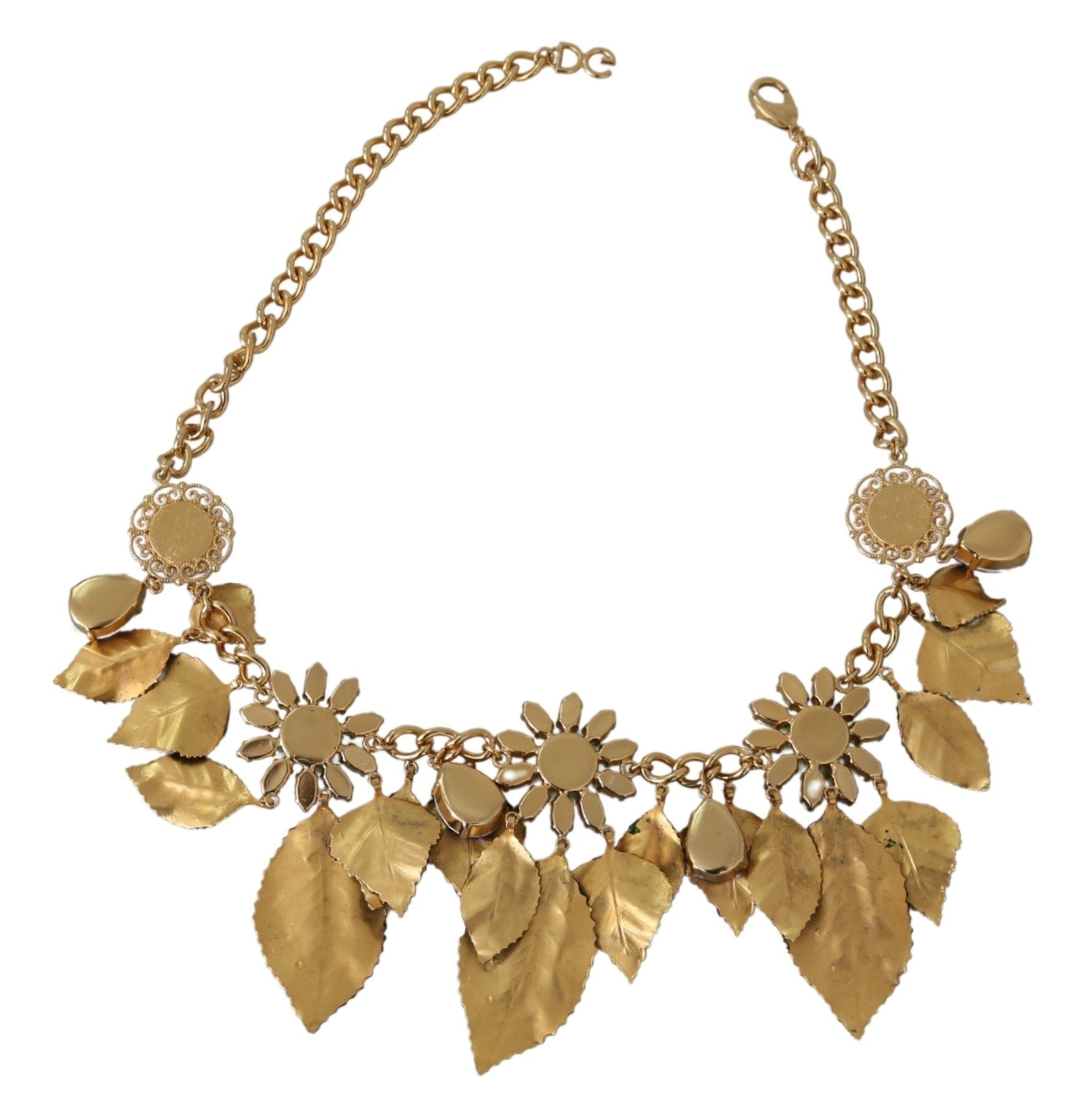 Dolce & Gabbana Green Leaves Gold Brass Crystal Flower Pendant Necklace - Dani Dyers