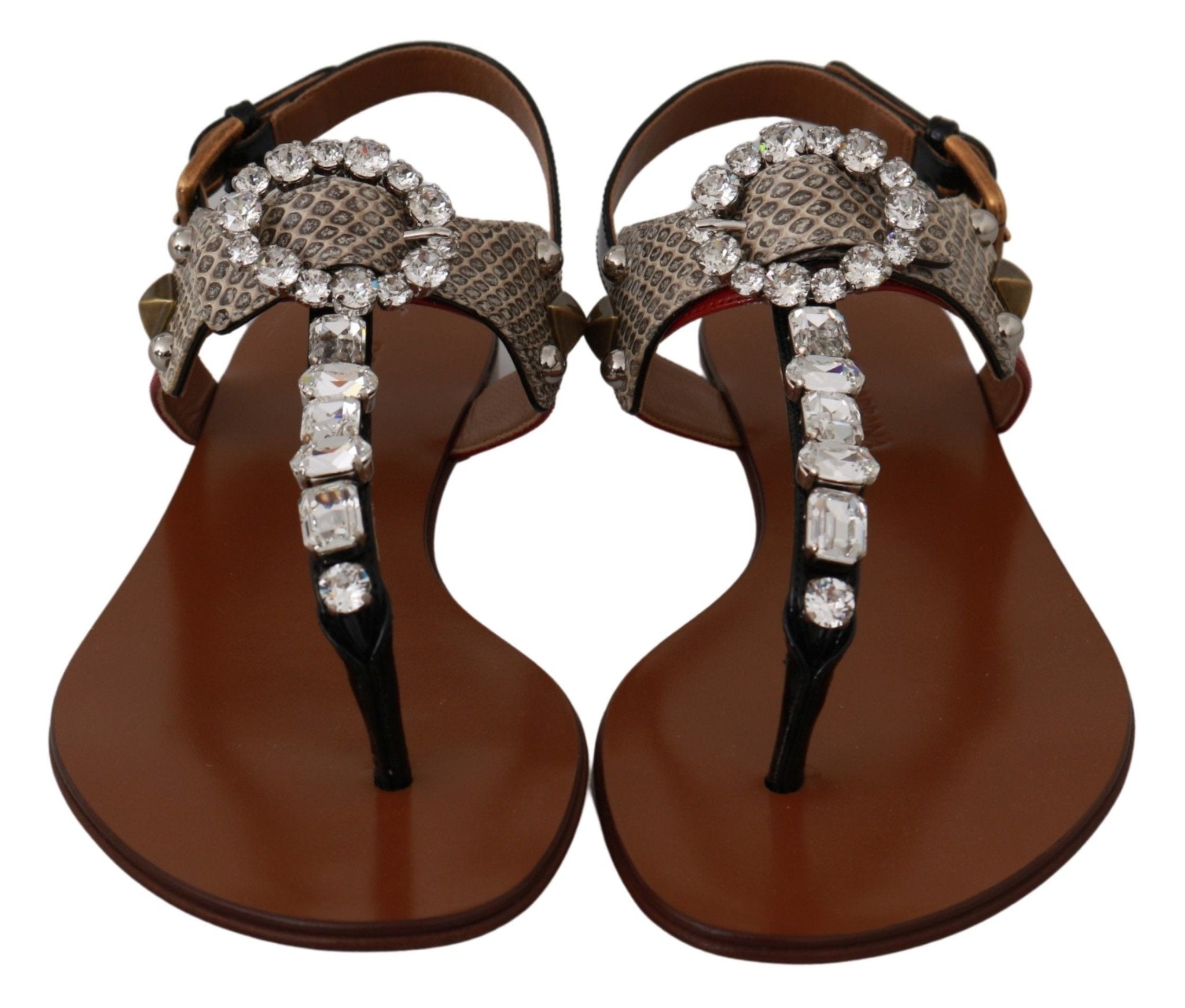 Dolce & Gabbana Leather Ayers Crystal Sandals Flip Flops Shoes - Dani Dyers