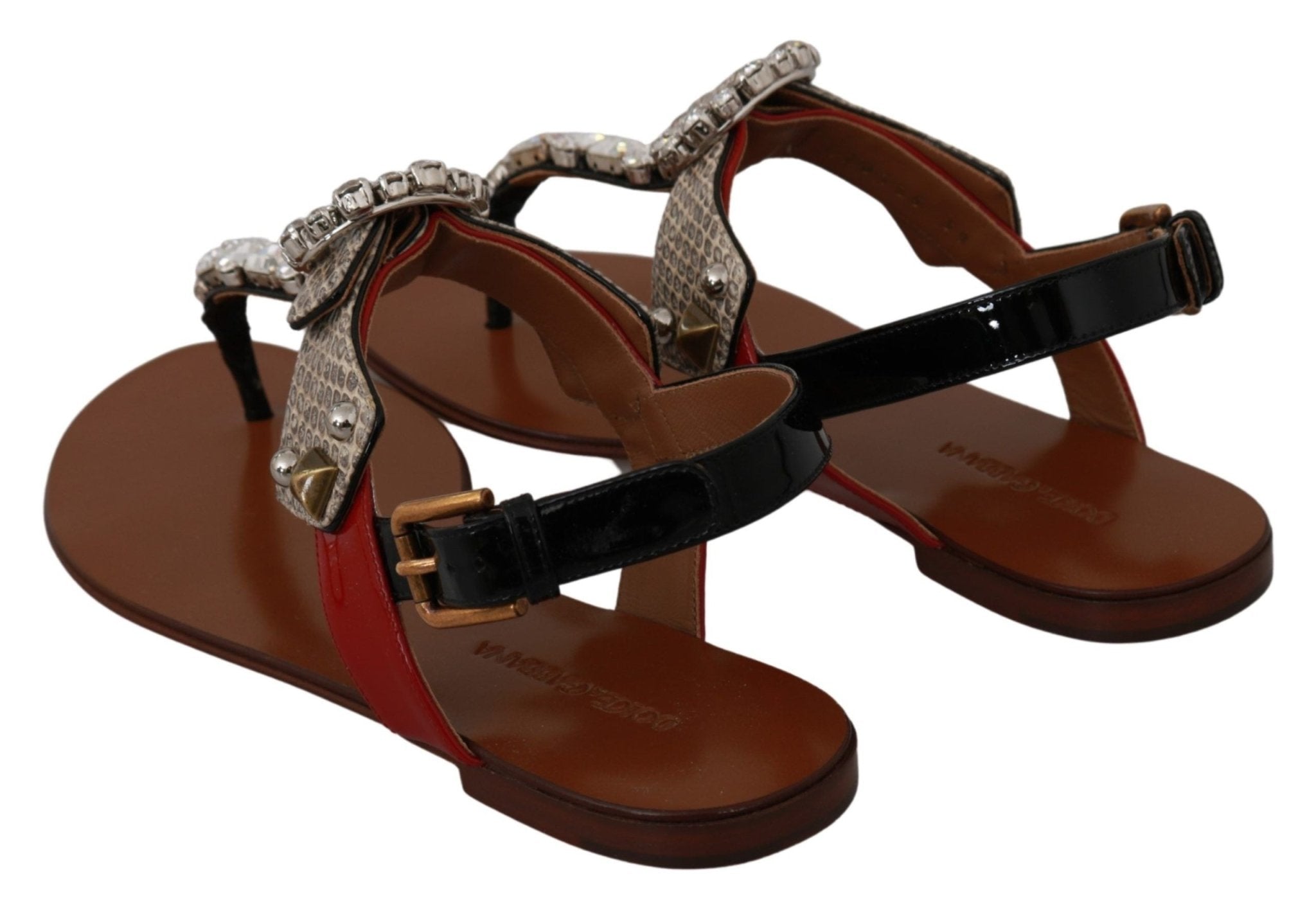 Dolce & Gabbana Leather Ayers Crystal Sandals Flip Flops Shoes - Dani Dyers