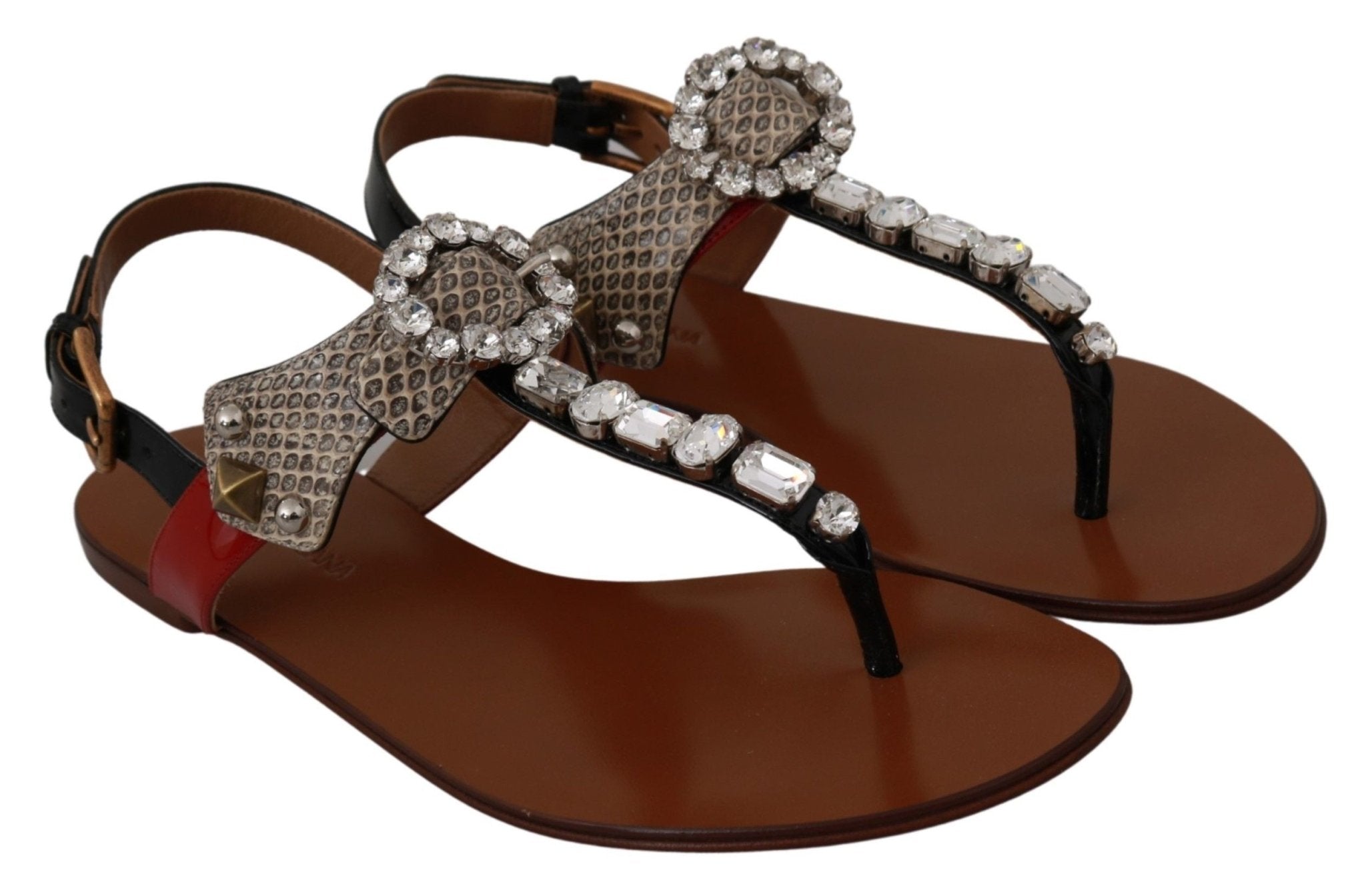 Dolce & Gabbana Leather Ayers Crystal Sandals Flip Flops Shoes - Dani Dyers