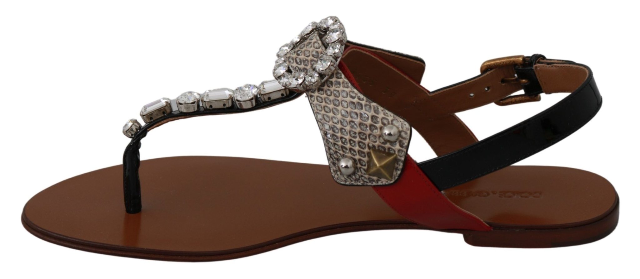 Dolce & Gabbana Leather Ayers Crystal Sandals Flip Flops Shoes - Dani Dyers