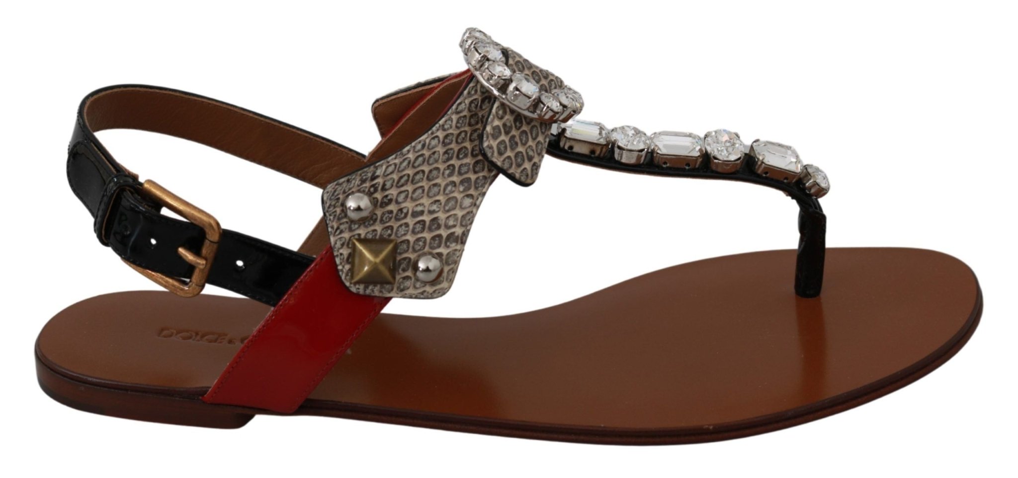 Dolce & Gabbana Leather Ayers Crystal Sandals Flip Flops Shoes - Dani Dyers