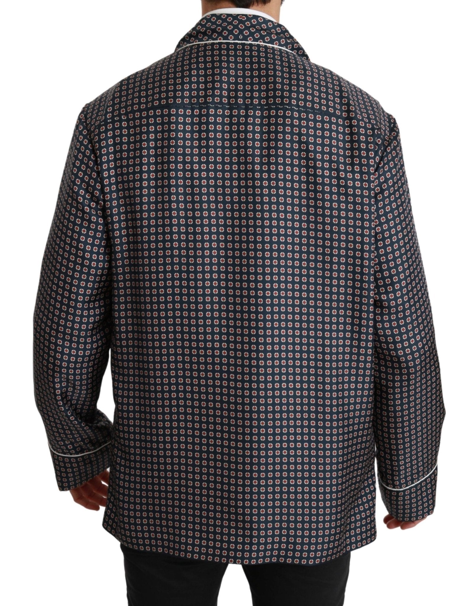 Dolce & Gabbana Navy Blue Patterned Double Breasted Coat Jacket - Dani Dyers