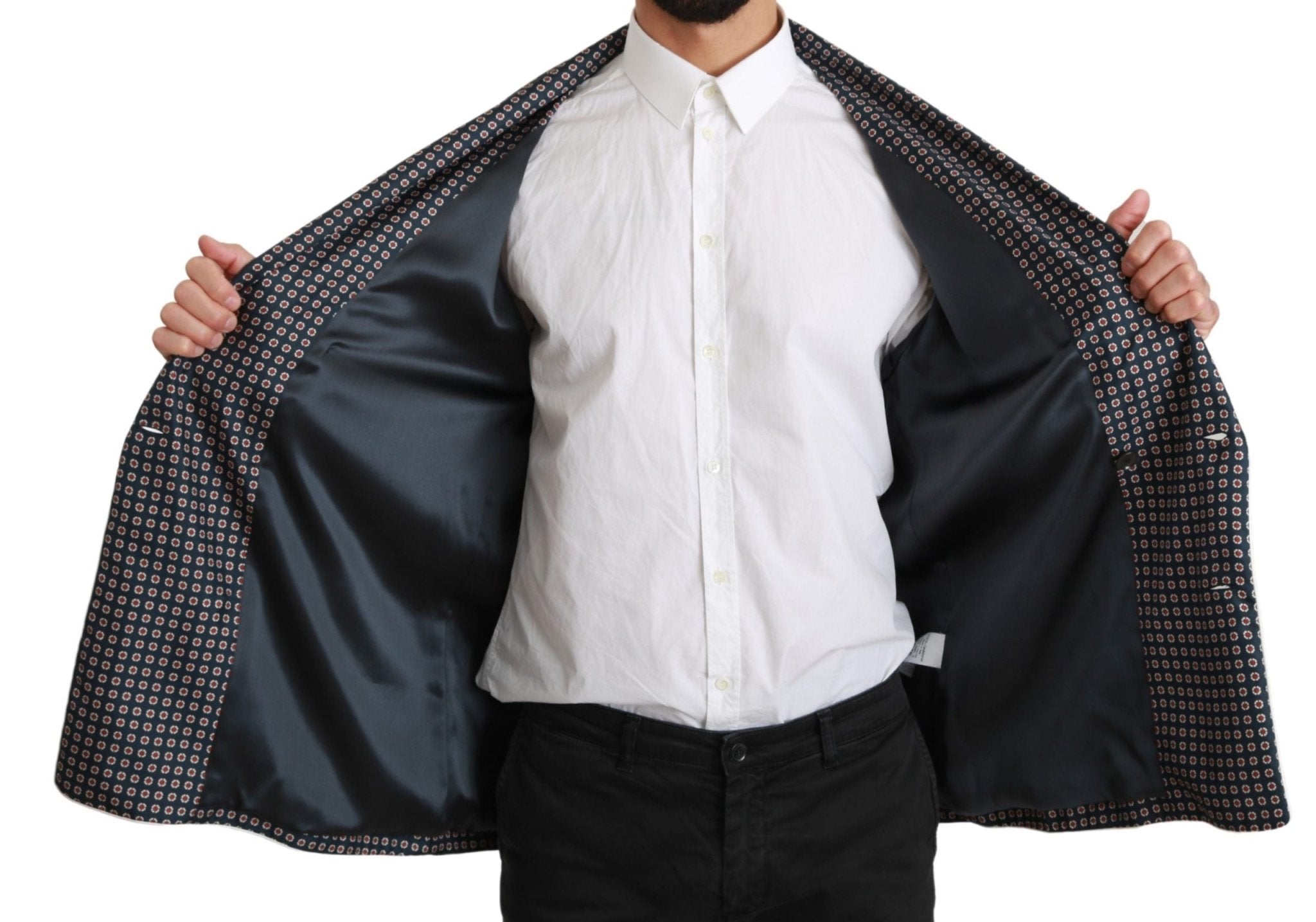 Dolce & Gabbana Navy Blue Patterned Double Breasted Coat Jacket - Dani Dyers