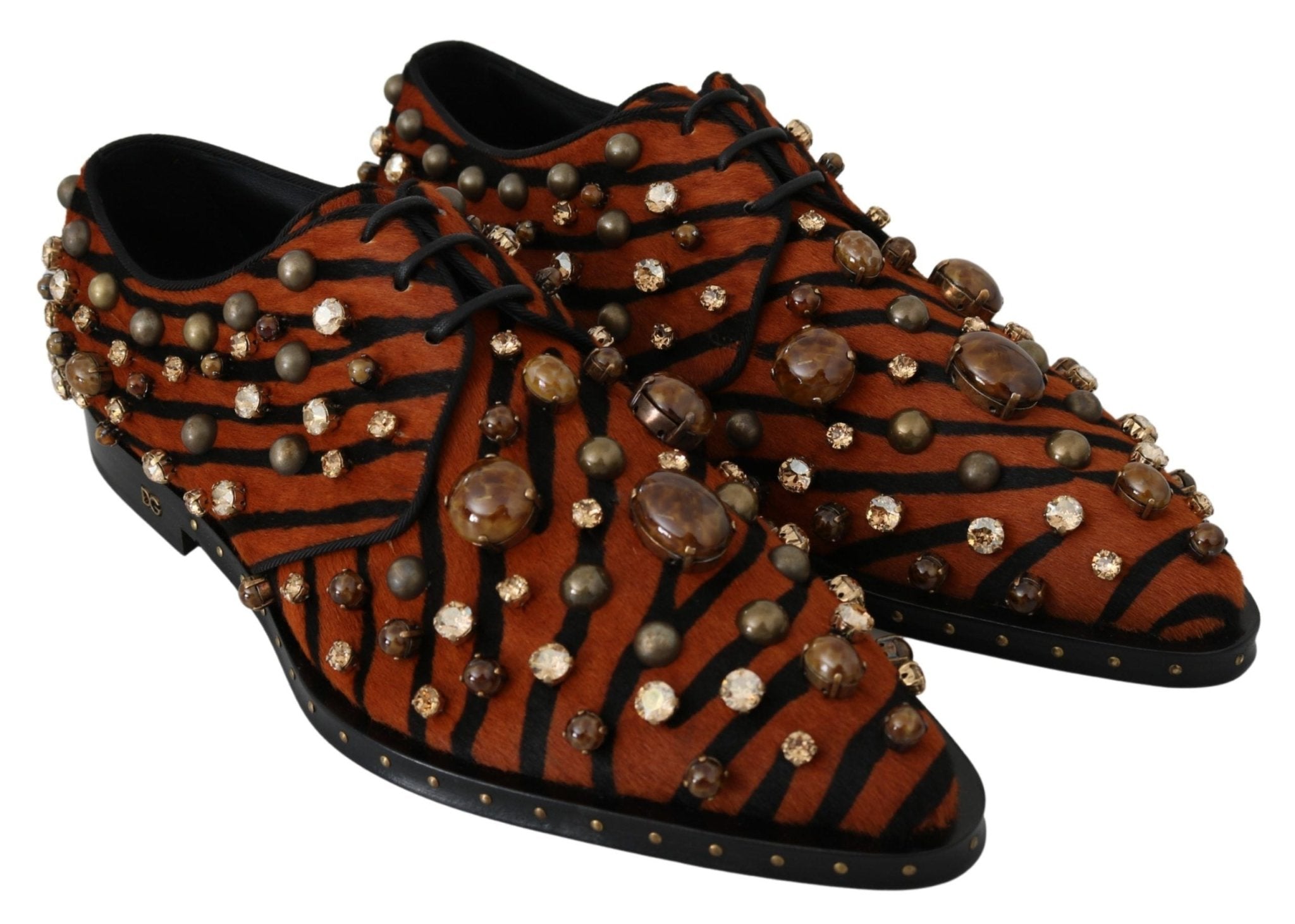 Dolce & Gabbana Orange Pony Hair Crystal Dress Broque Shoes - Dani Dyers