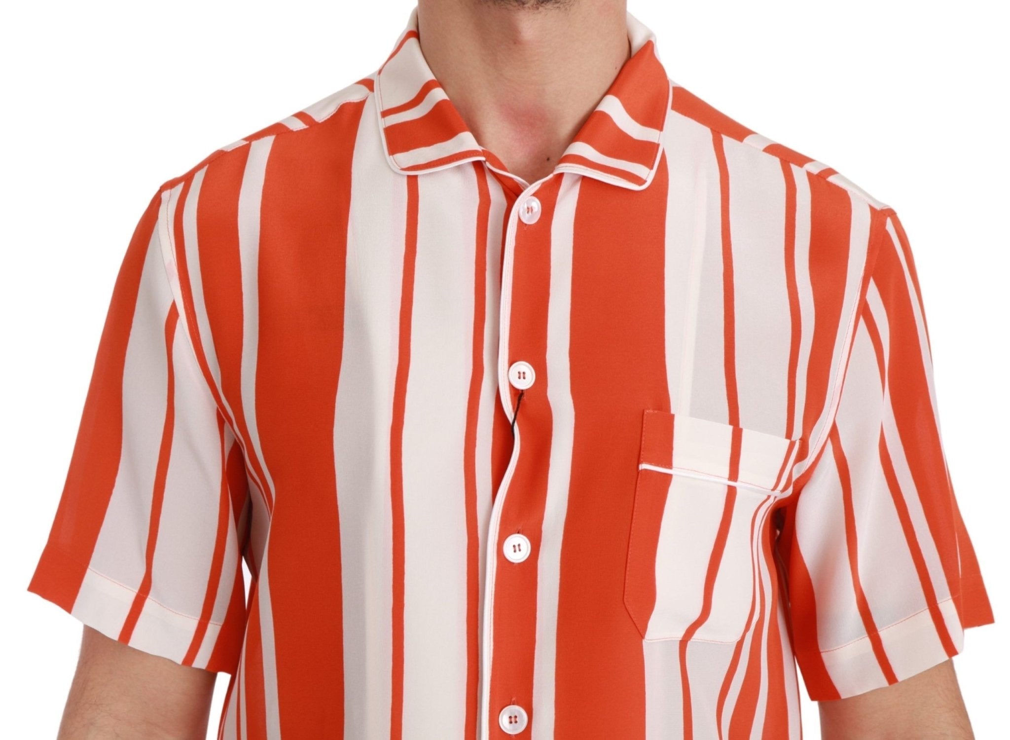 Dolce & Gabbana Orange Silk Striped Short Sleeve White Shirt - Dani Dyers