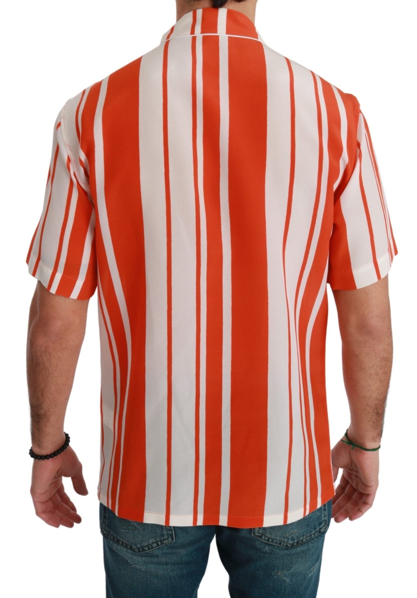 Dolce & Gabbana Orange Silk Striped Short Sleeve White Shirt - Dani Dyers
