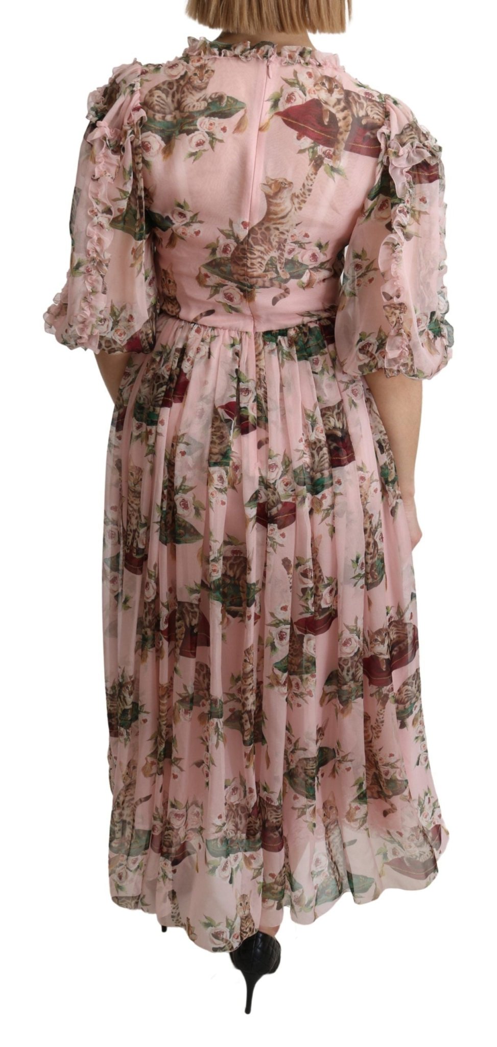 Dolce & Gabbana Pink Bengal Cat Print A - line Maxi Silk Dress - Dani Dyers