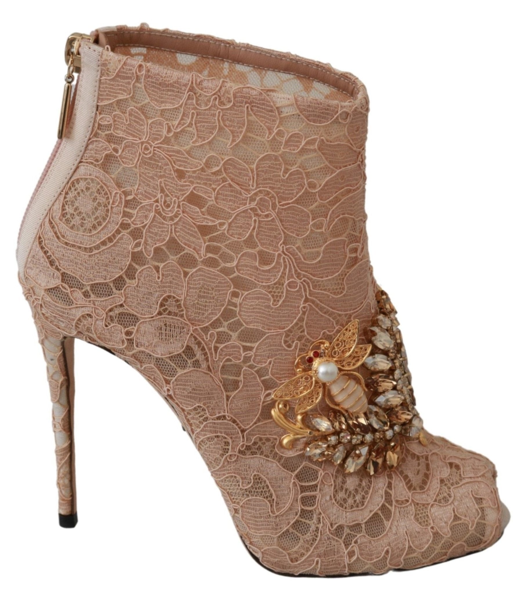 Dolce & Gabbana Pink Crystal Lace Booties Stilettos Shoes - Dani Dyers