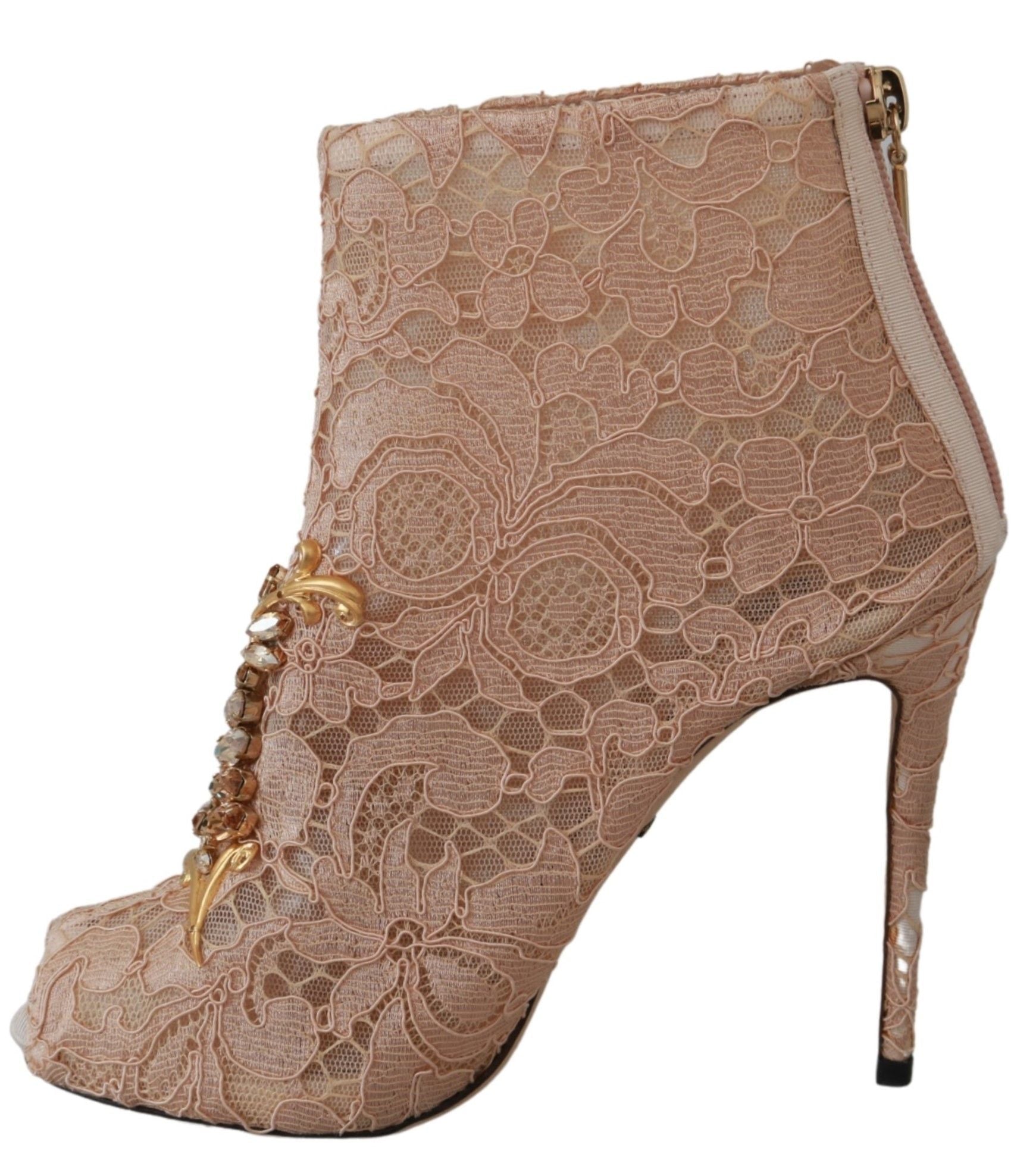 Dolce & Gabbana Pink Crystal Lace Booties Stilettos Shoes - Dani Dyers