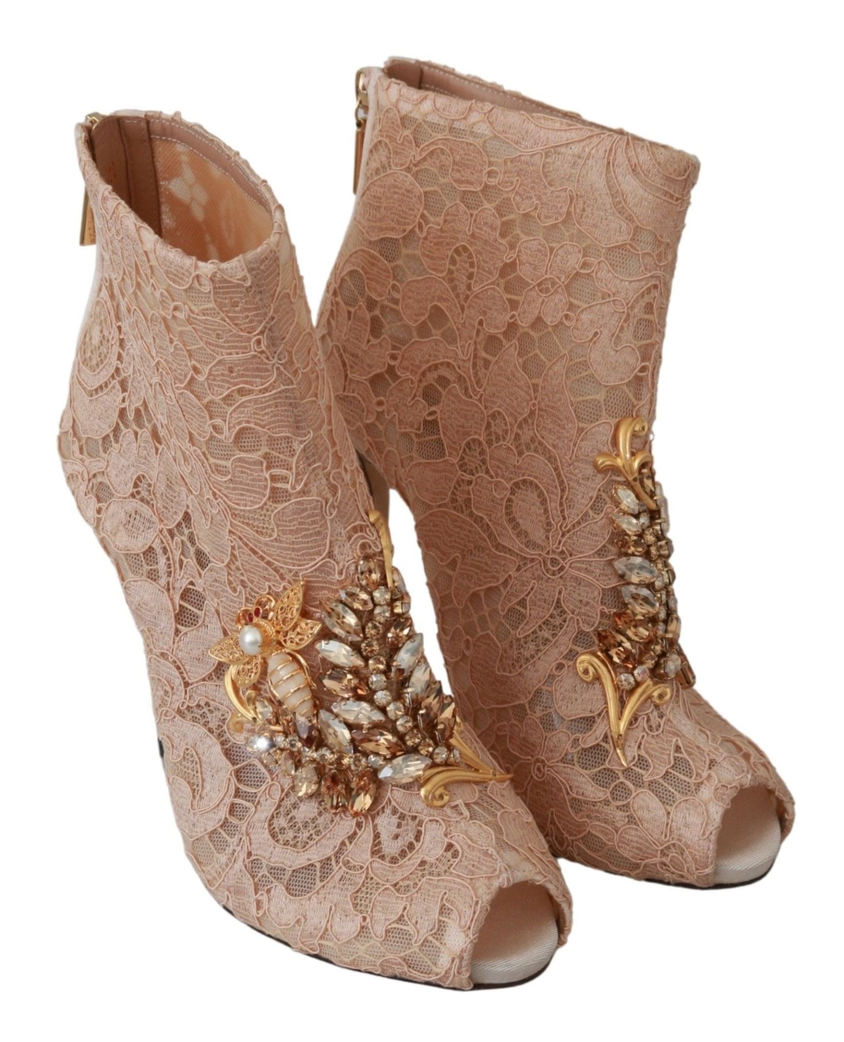 Dolce & Gabbana Pink Crystal Lace Booties Stilettos Shoes - Dani Dyers