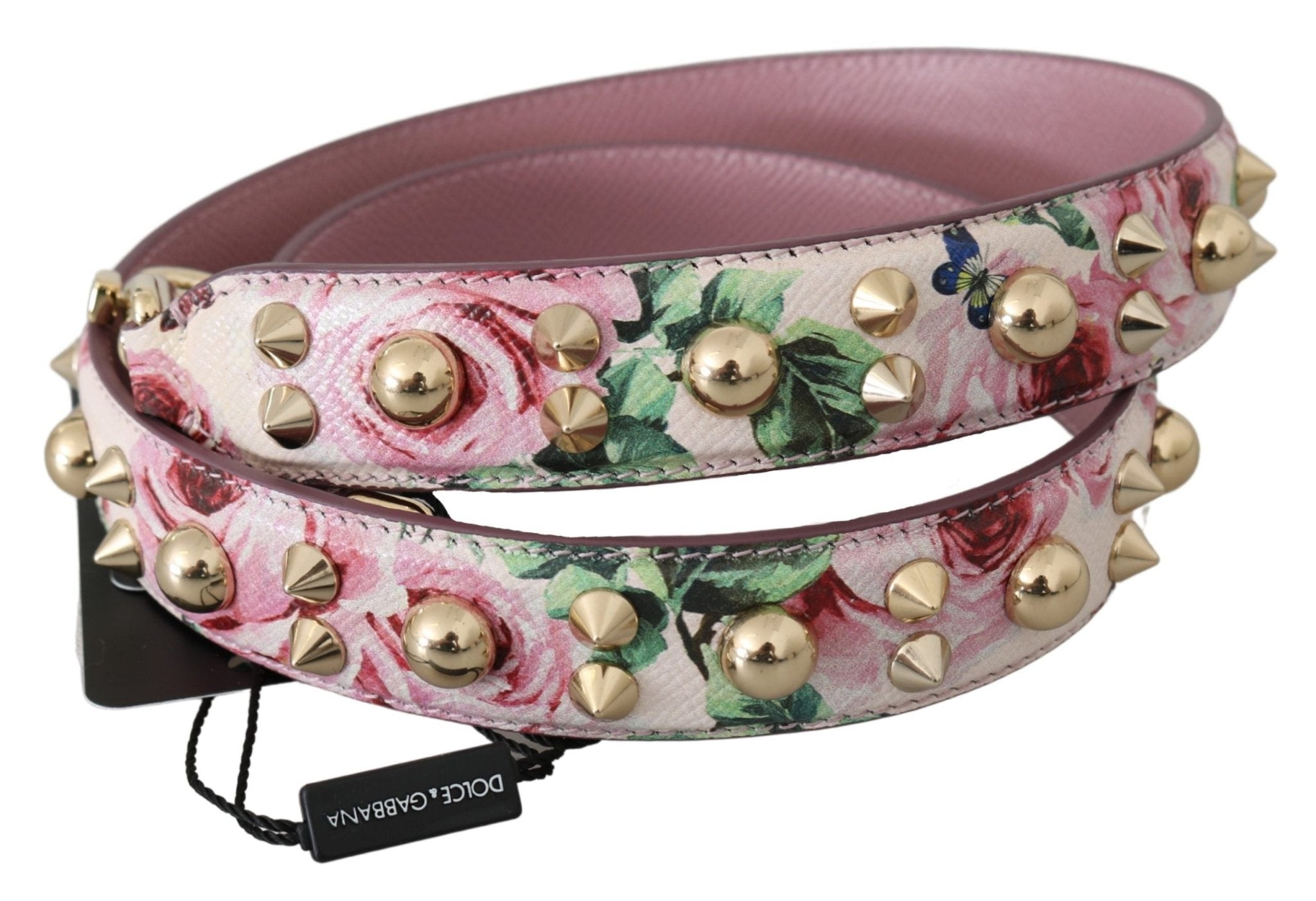 Dolce & Gabbana Pink Floral Leather Stud Accessory Shoulder Strap - Dani Dyers