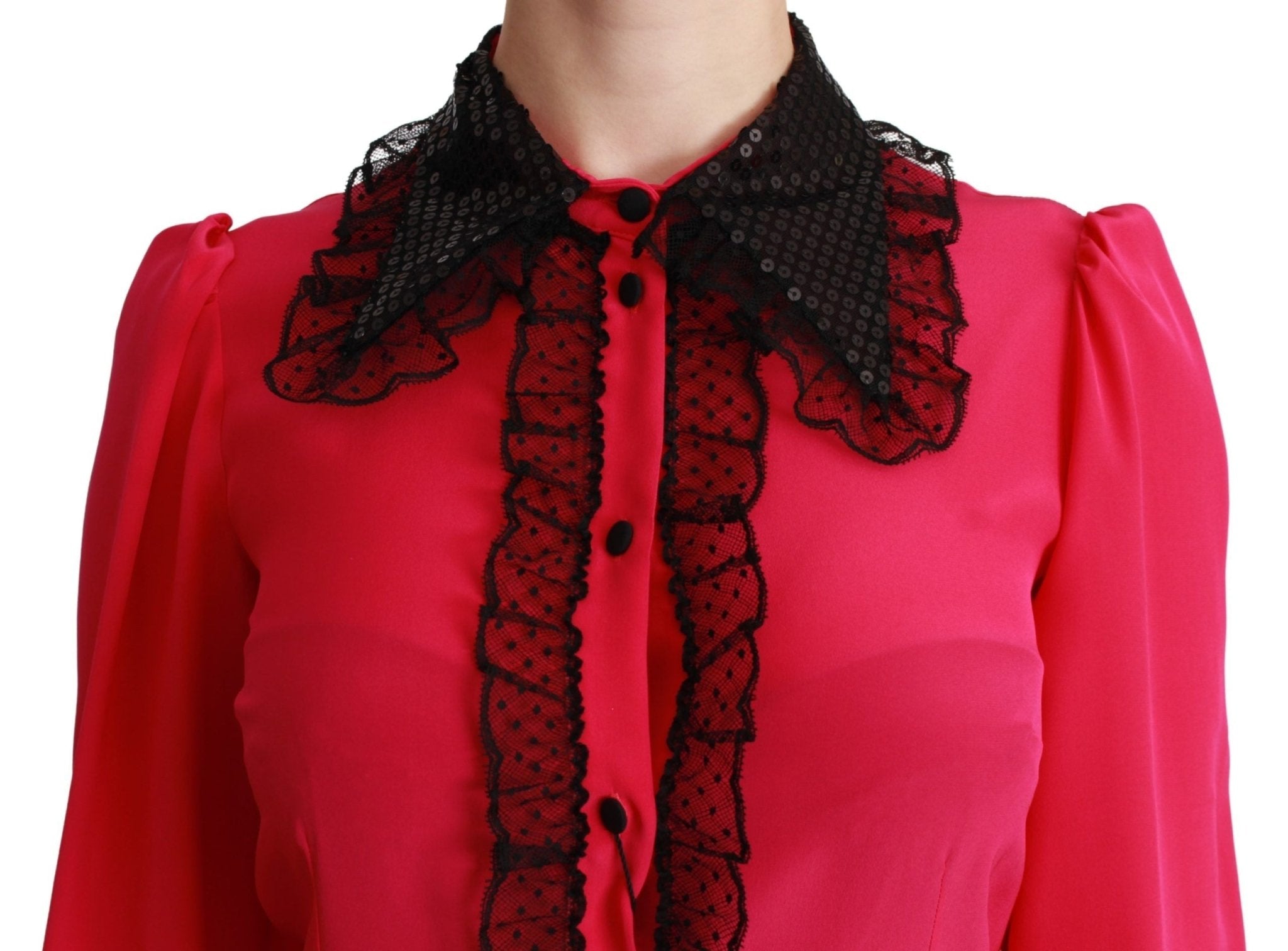 Dolce & Gabbana Pink Silk Black Sequin Lace Shirt Blouse - Dani Dyers