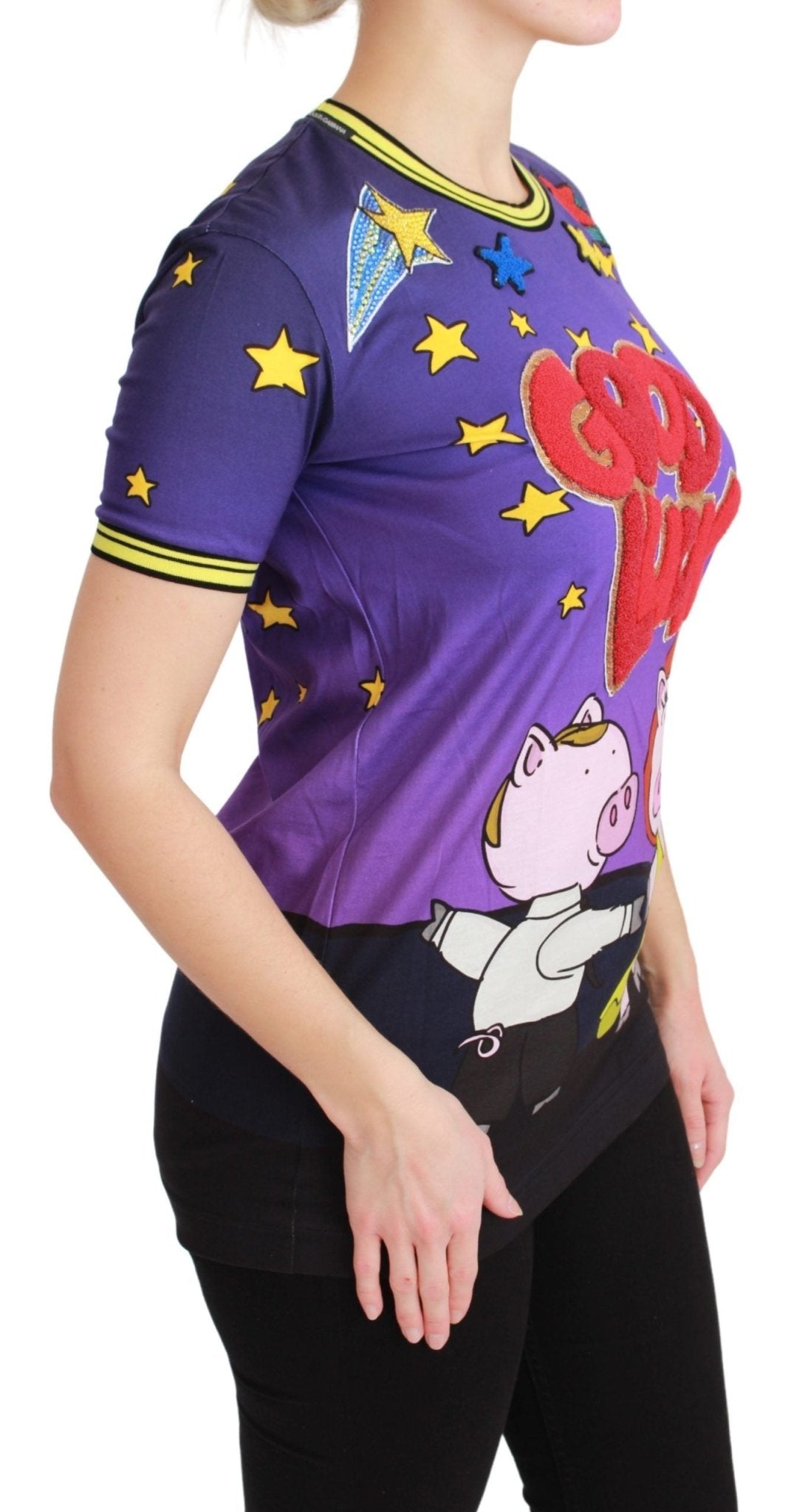 Dolce & Gabbana Purple YEAR OF THE PIG Top Cotton T-shirt - Dani Dyers