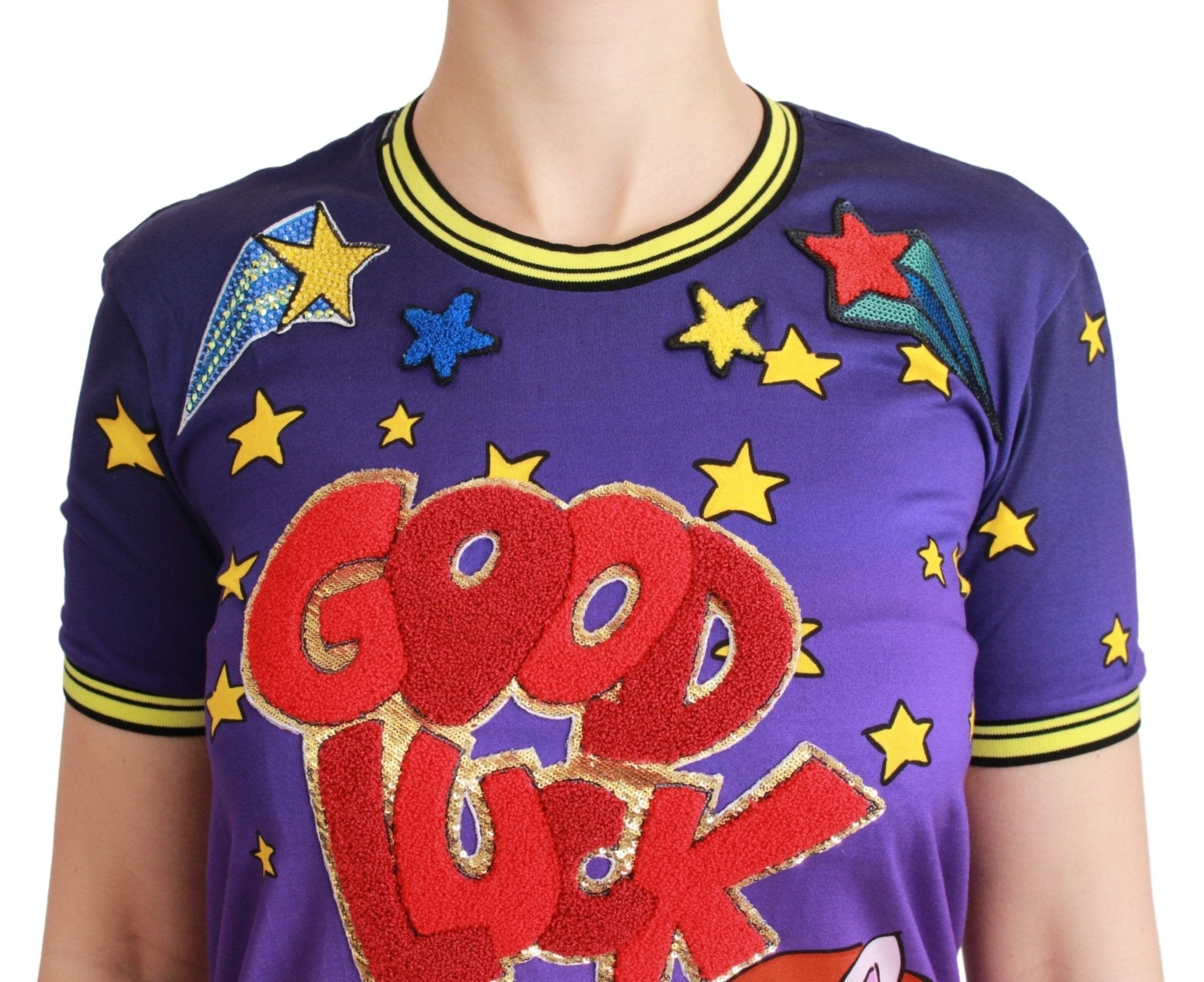 Dolce & Gabbana Purple YEAR OF THE PIG Top Cotton T-shirt - Dani Dyers