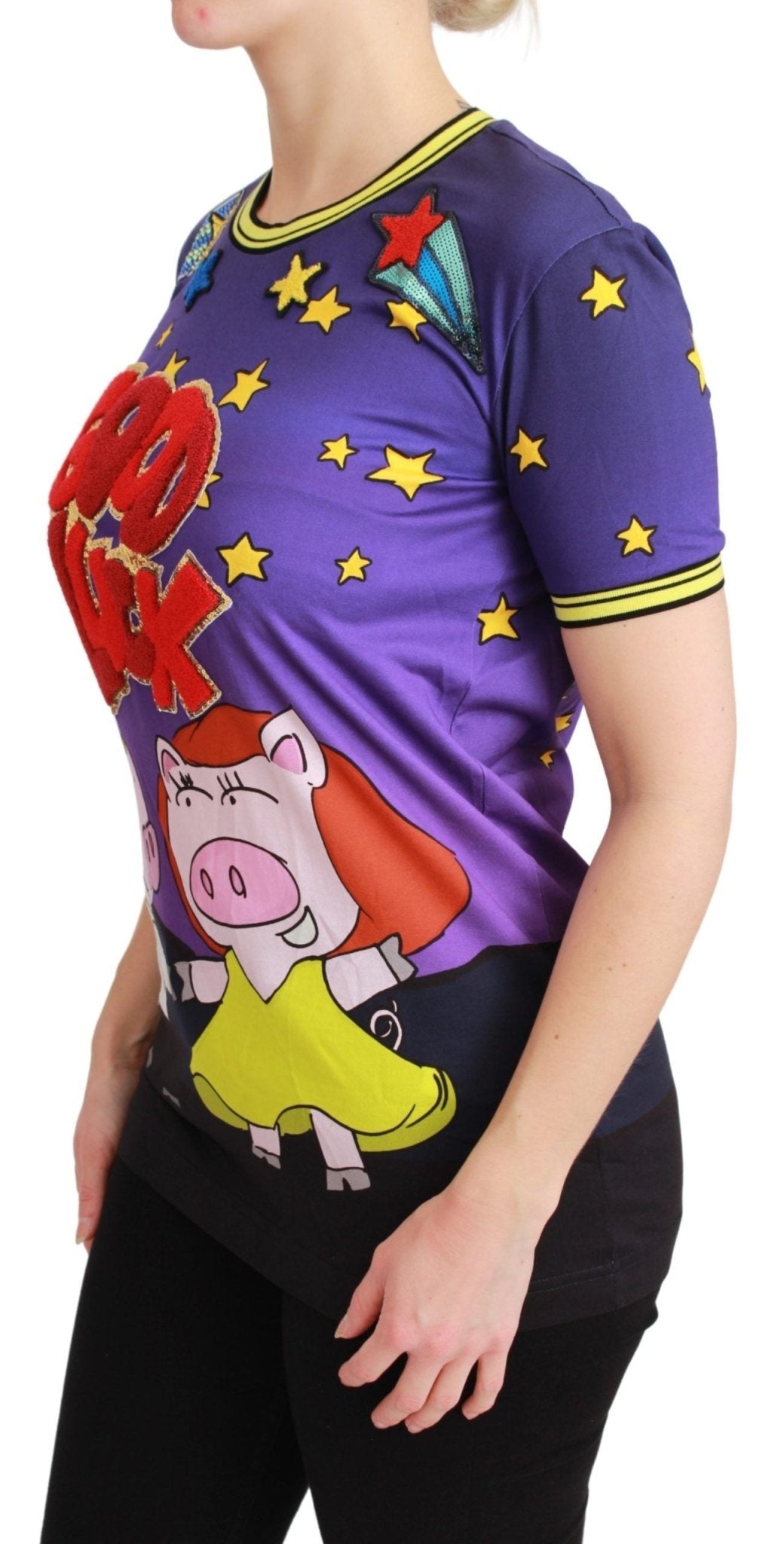 Dolce & Gabbana Purple YEAR OF THE PIG Top Cotton T-shirt - Dani Dyers