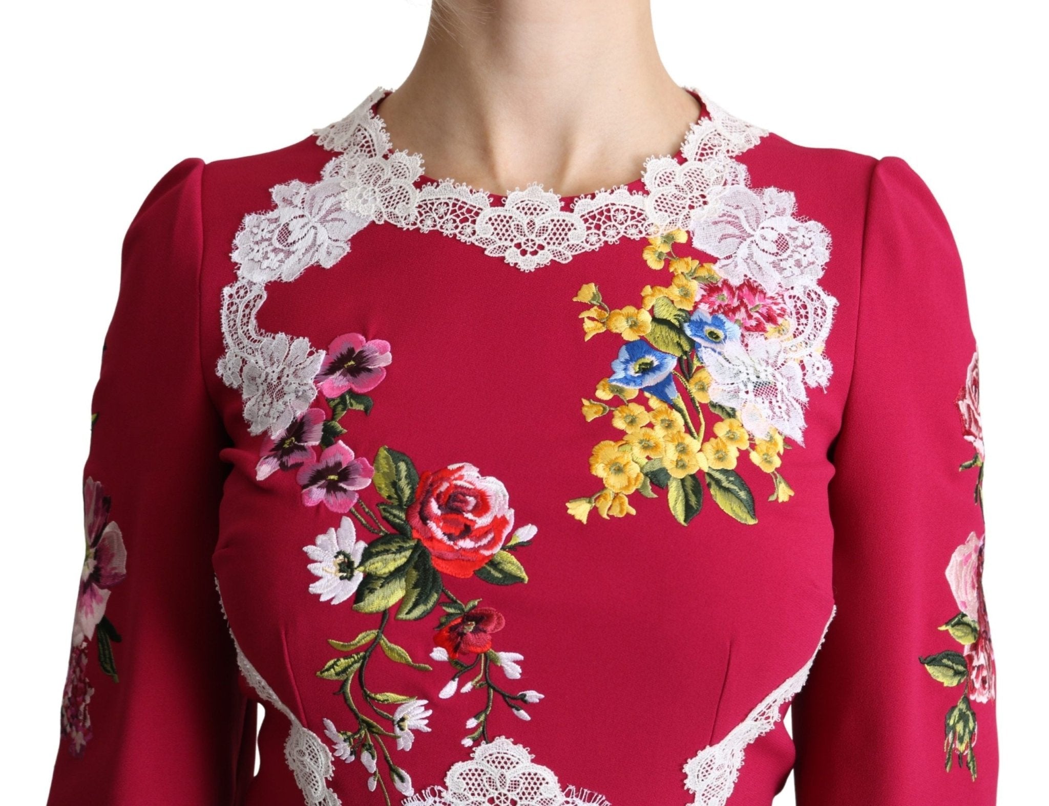 Dolce & Gabbana Red Floral Embroidered Sheath Midi Dress - Dani Dyers