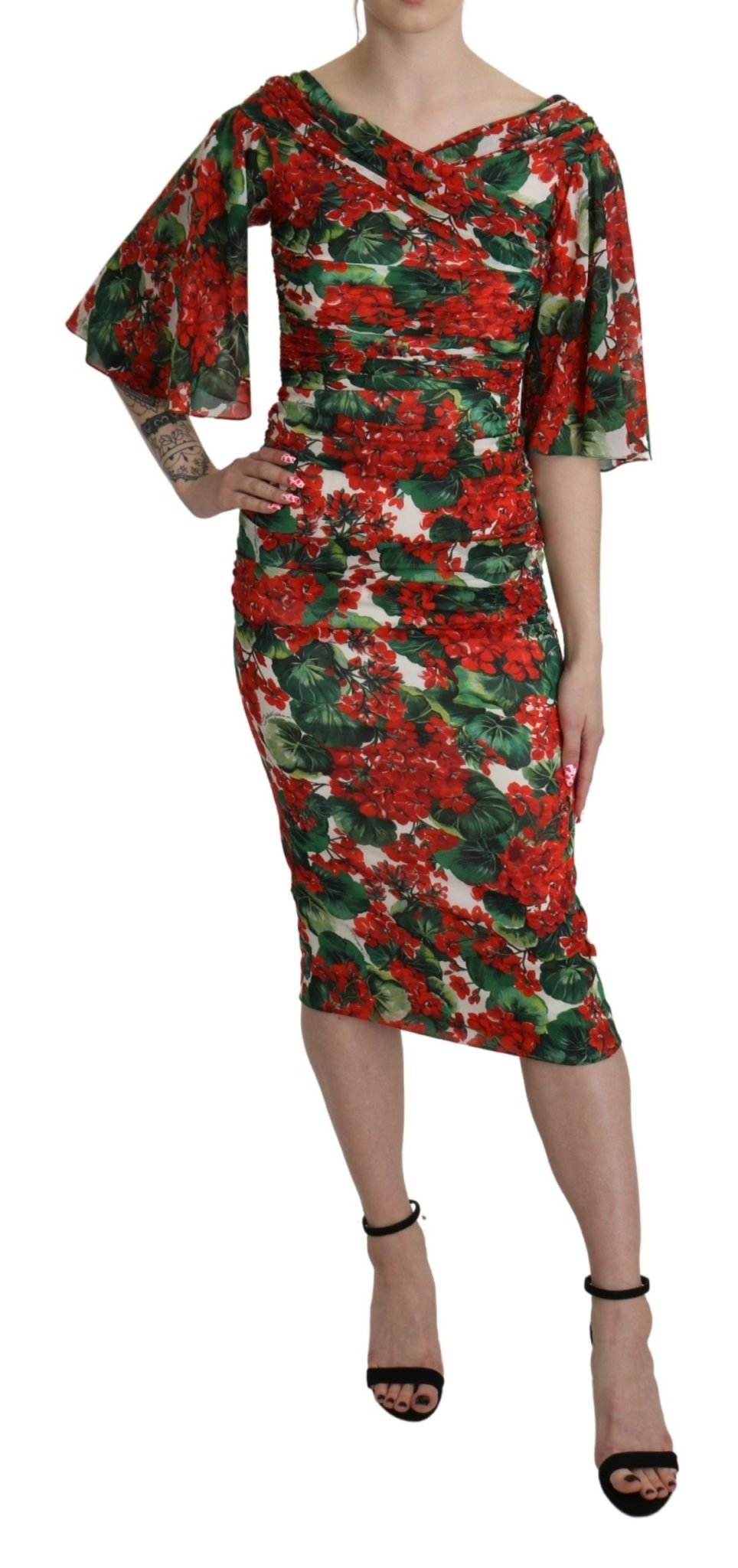 Dolce & Gabbana Red Floral Sheath Midi Silk Stretch Dress - Dani Dyers