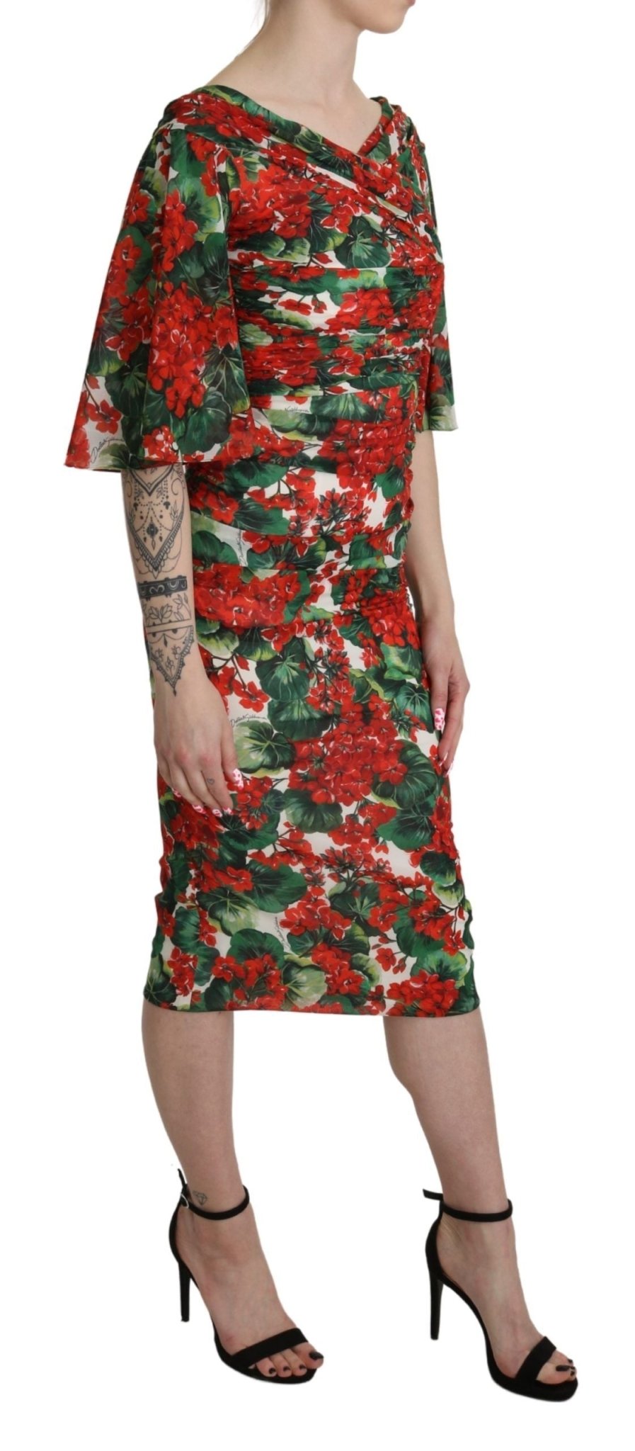 Dolce & Gabbana Red Floral Sheath Midi Silk Stretch Dress - Dani Dyers