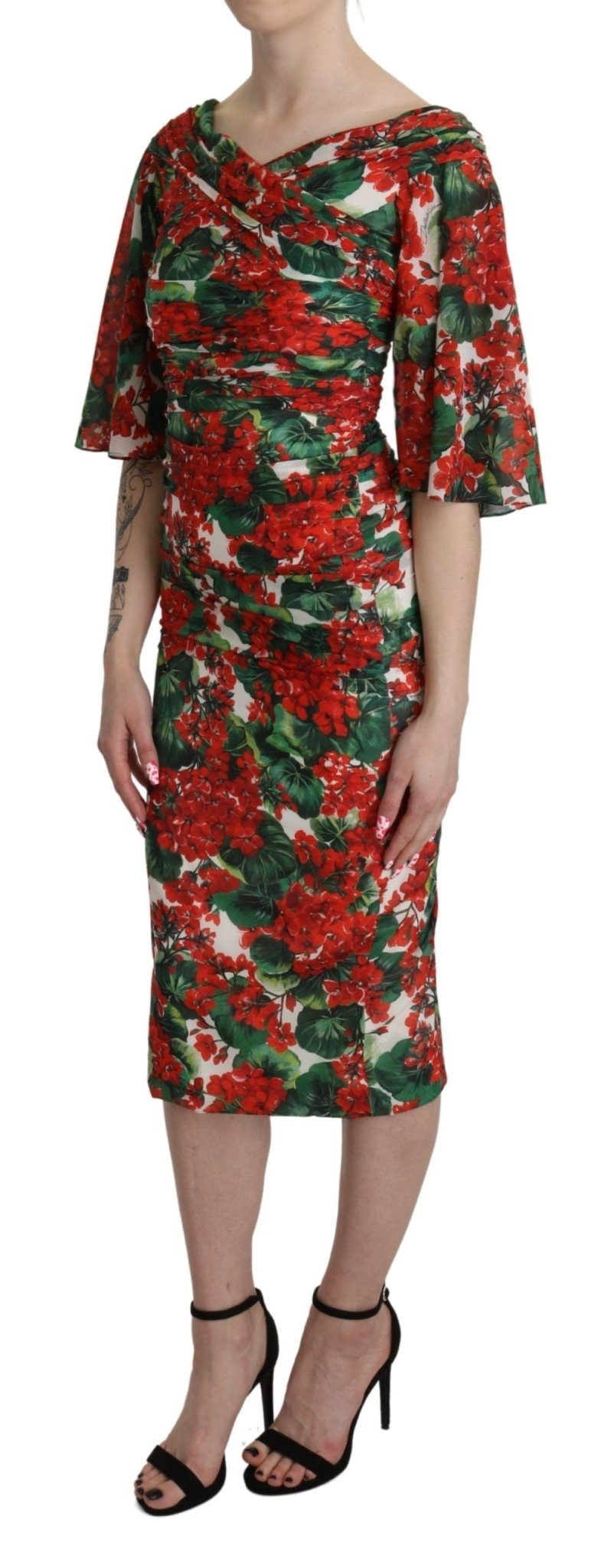 Dolce & Gabbana Red Floral Sheath Midi Silk Stretch Dress - Dani Dyers