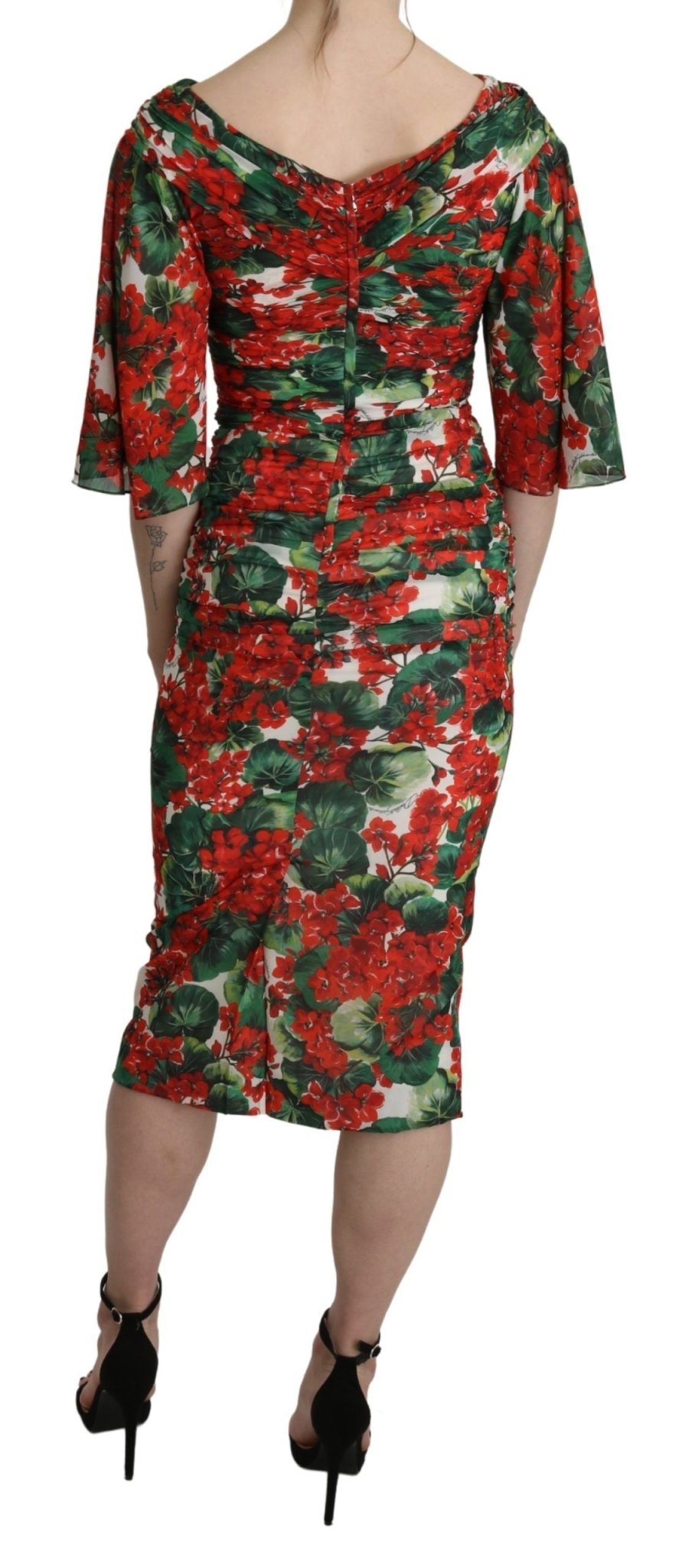Dolce & Gabbana Red Floral Sheath Midi Silk Stretch Dress - Dani Dyers