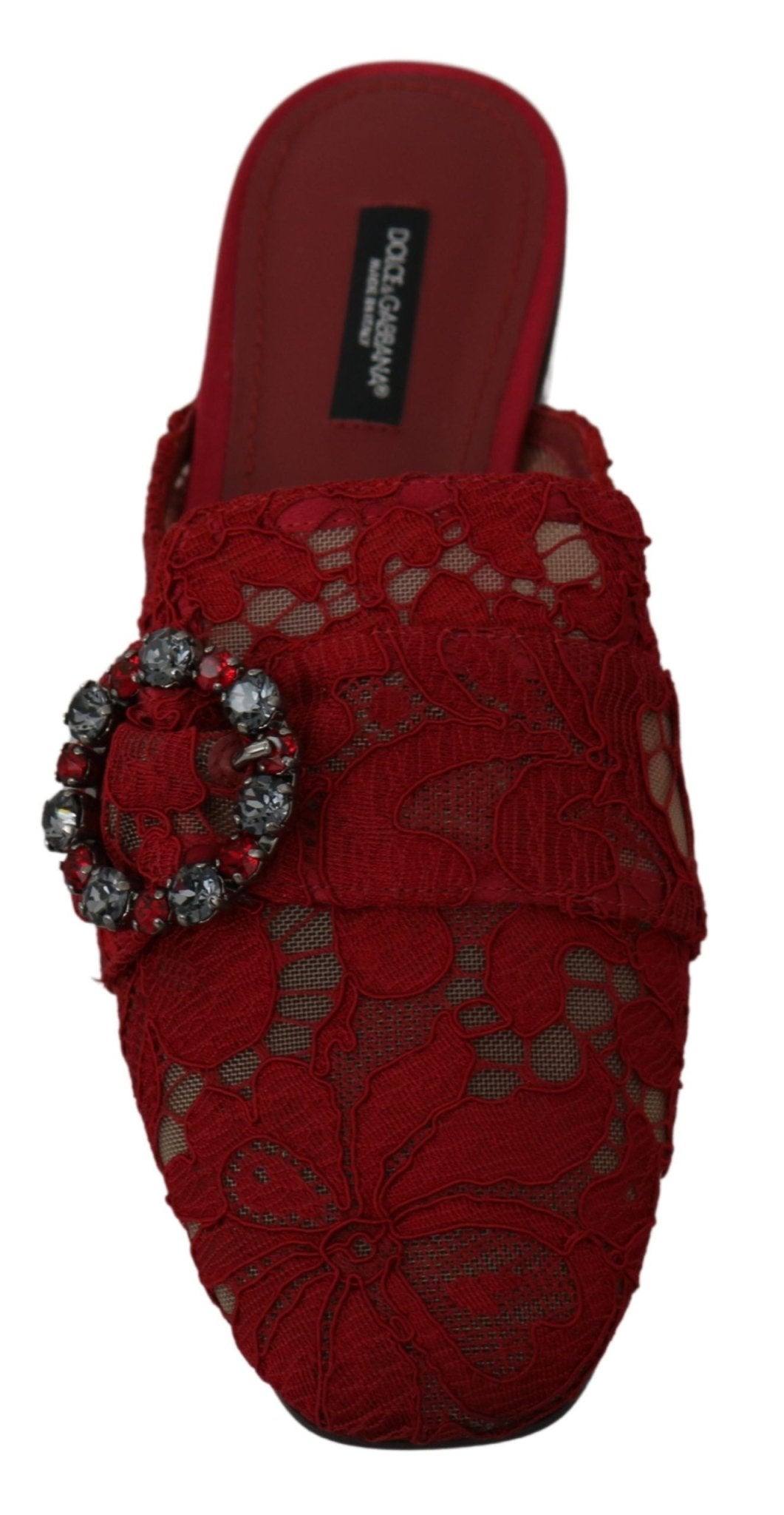 Dolce & Gabbana Red Lace Crystal Slide On Flats Shoes - Dani Dyers