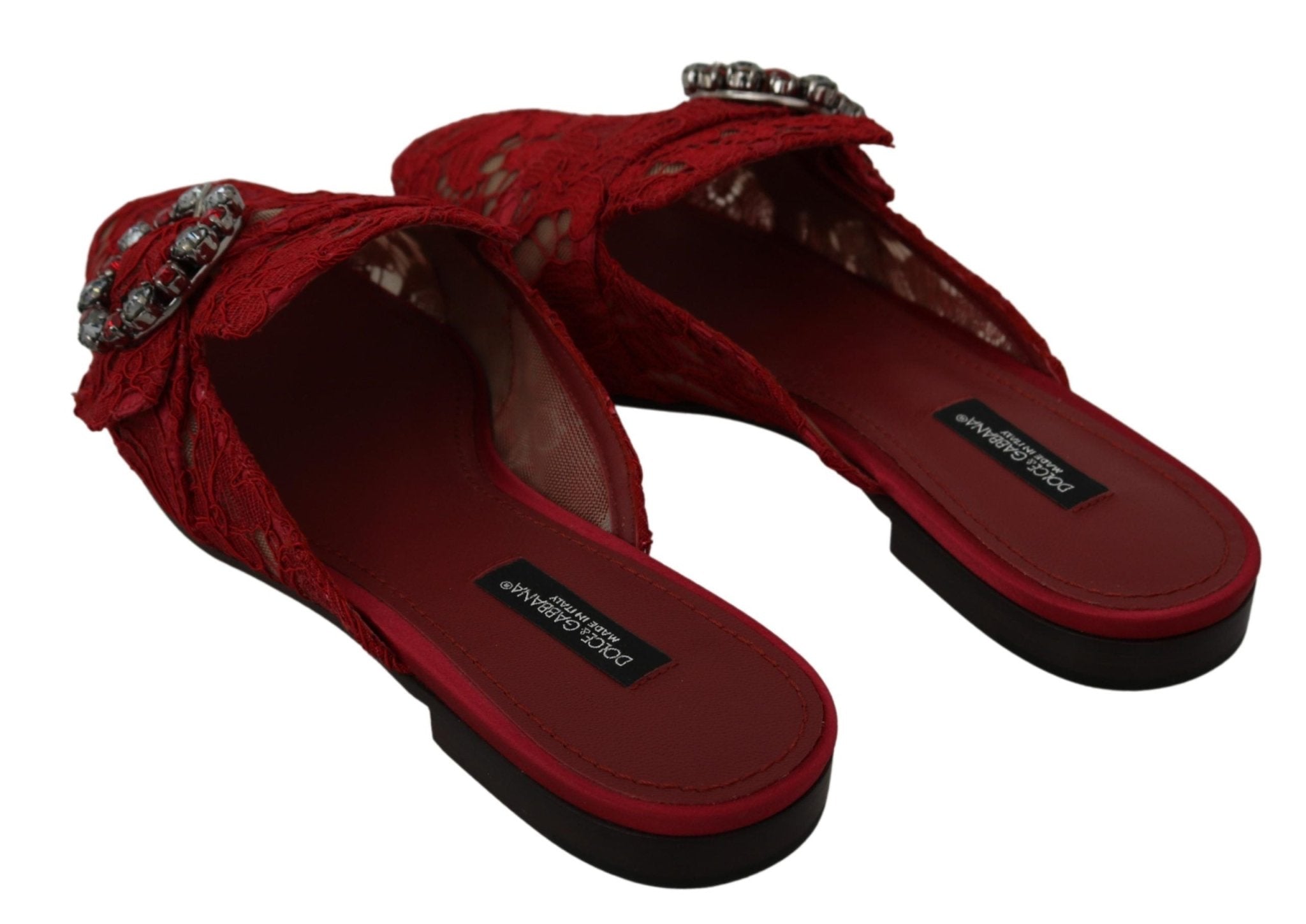 Dolce & Gabbana Red Lace Crystal Slide On Flats Shoes - Dani Dyers