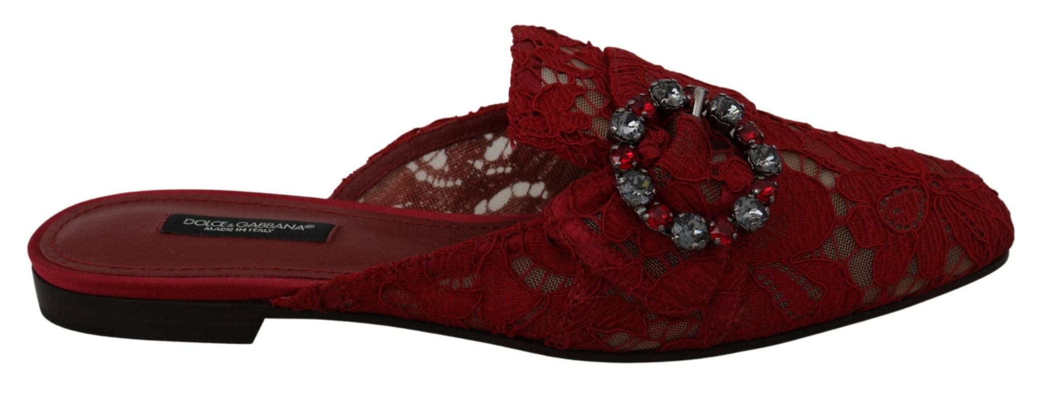 Dolce & Gabbana Red Lace Crystal Slide On Flats Shoes - Dani Dyers