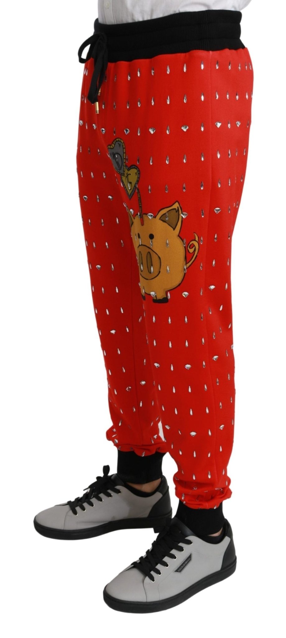 Dolce & Gabbana Red Piggy Bank Cotton Crystal Trousers Pants - Dani Dyers