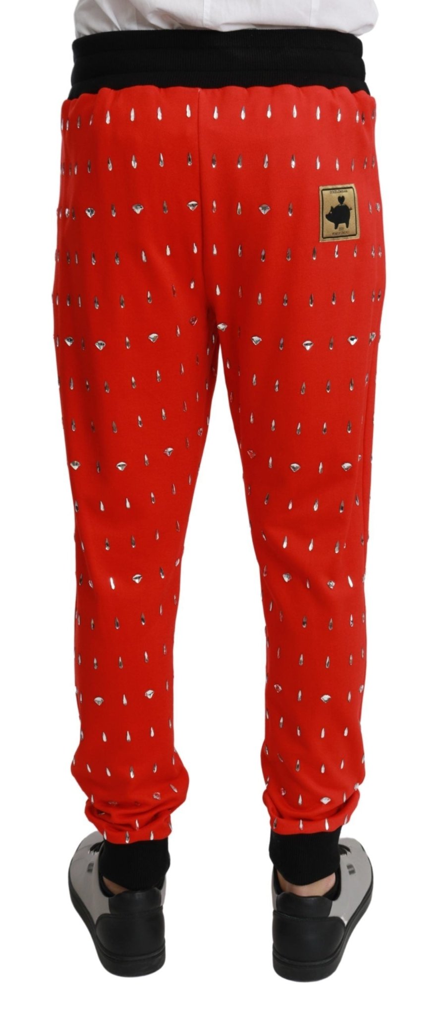 Dolce & Gabbana Red Piggy Bank Cotton Crystal Trousers Pants - Dani Dyers