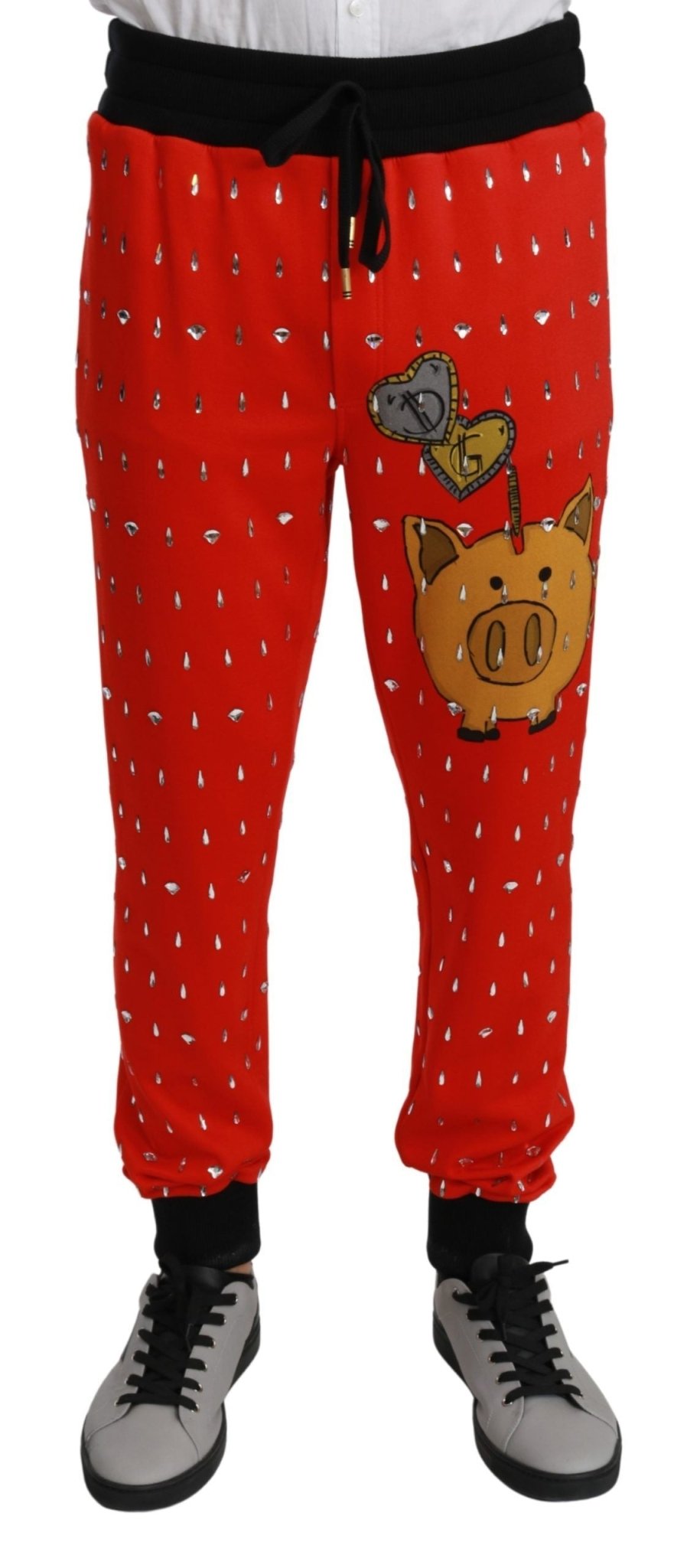 Dolce & Gabbana Red Piggy Bank Cotton Crystal Trousers Pants - Dani Dyers